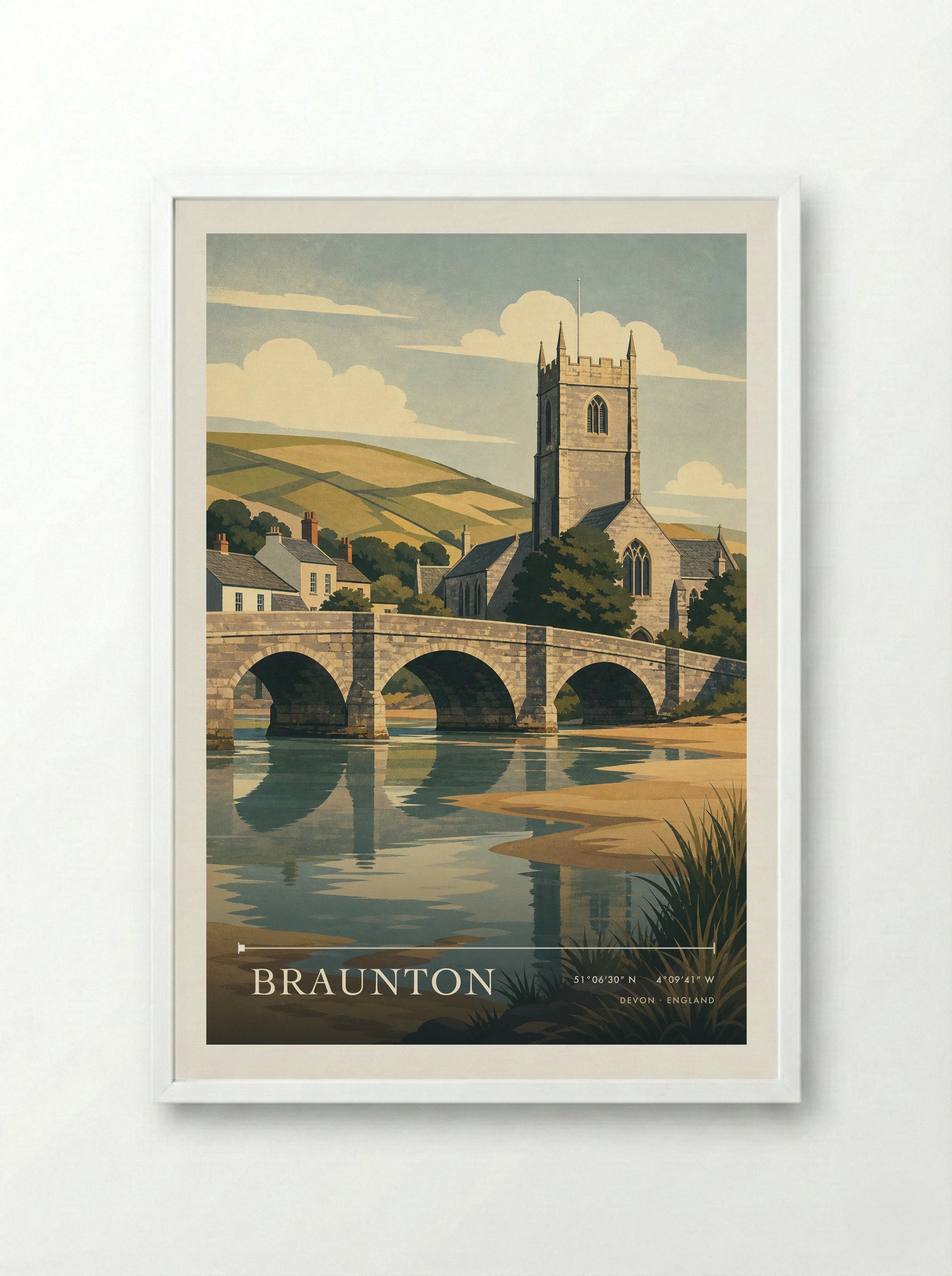 Braunton Devon England Travel Poster - Framed Print White