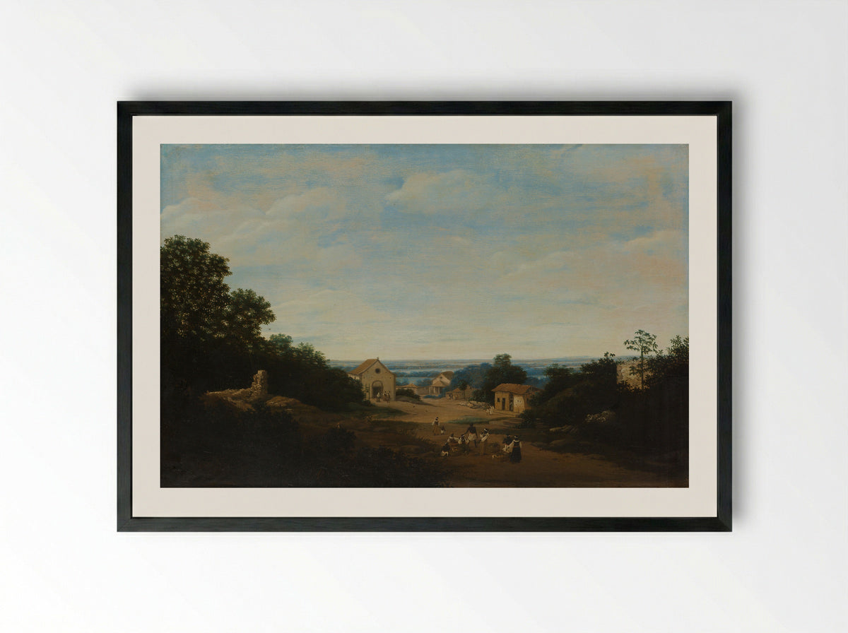 Braziliaans landschap met het dorp Igaraçú - Frans Jansz. Post - Framed Print Black