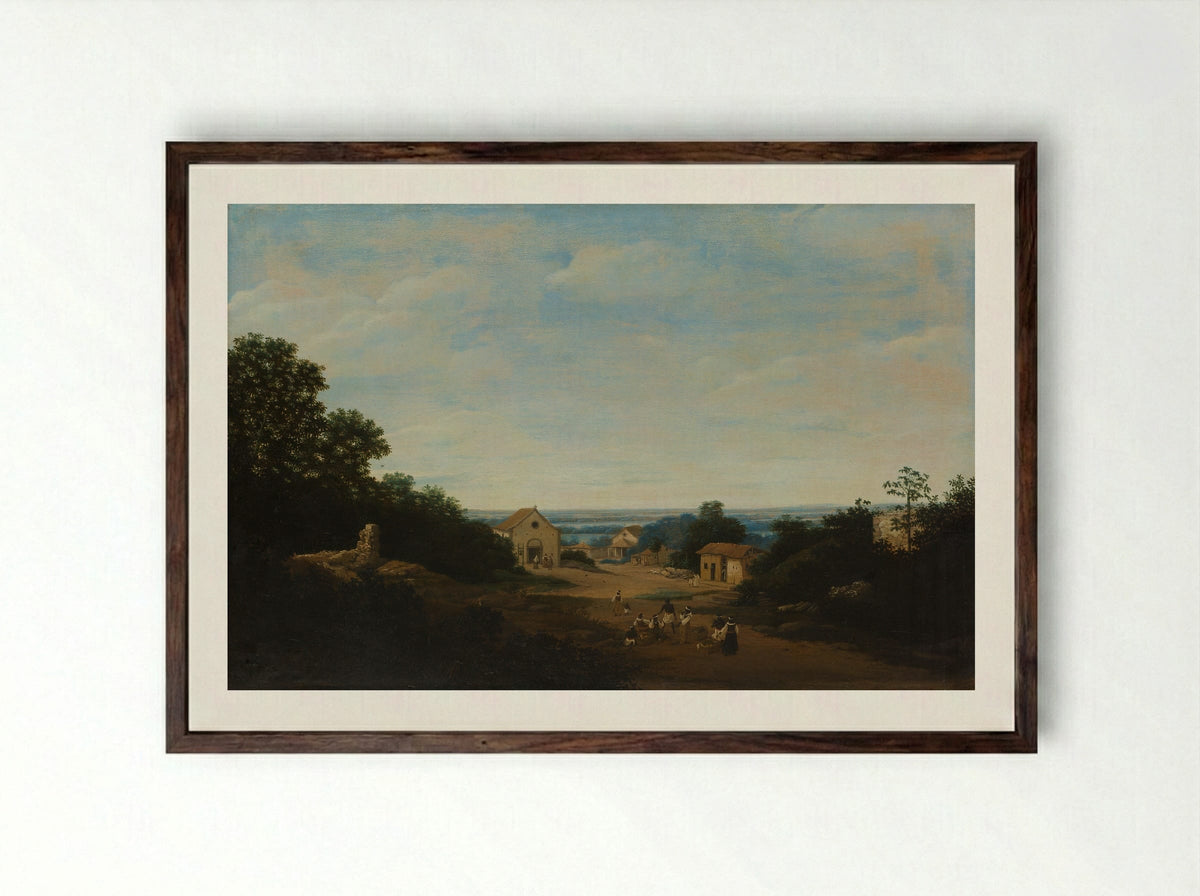 Braziliaans landschap met het dorp Igaraçú - Frans Jansz. Post - Framed Print Dark Wood