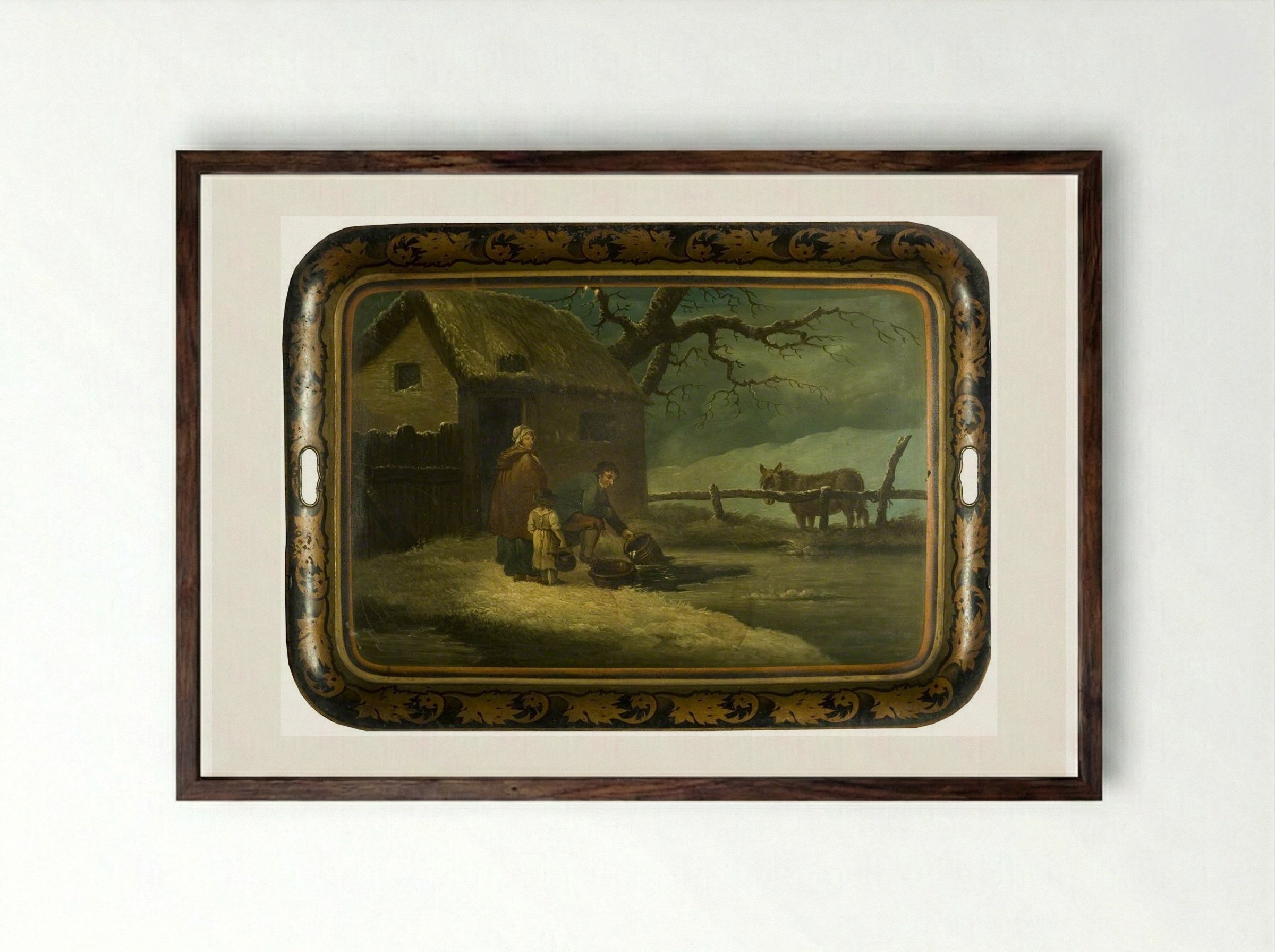 Breaking the Ice - George Morland - Framed Print Dark Wood