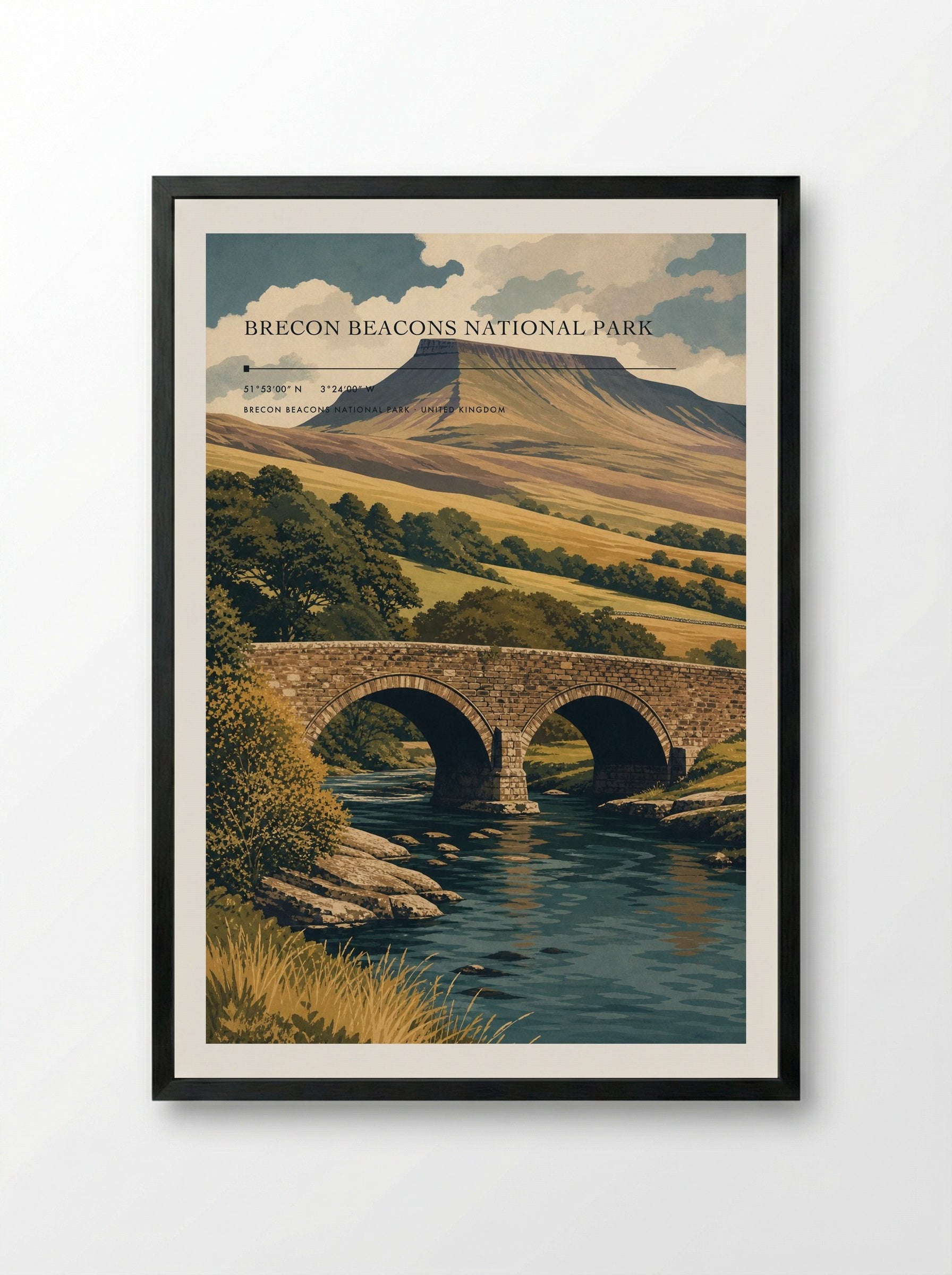 Brecon Beacons National Park United Kingdom Travel Poster - Framed Print Black