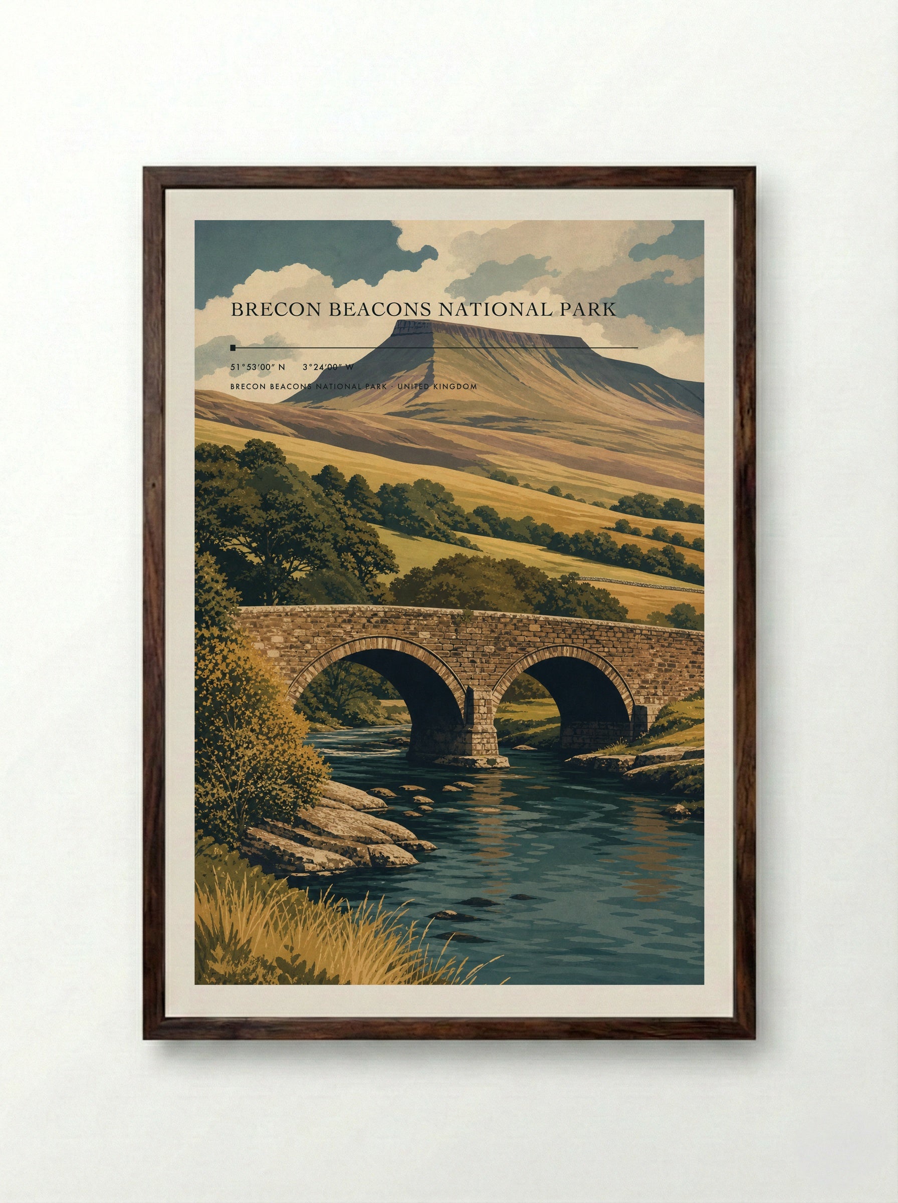Brecon Beacons National Park United Kingdom Travel Poster - Framed Print Dark Wood