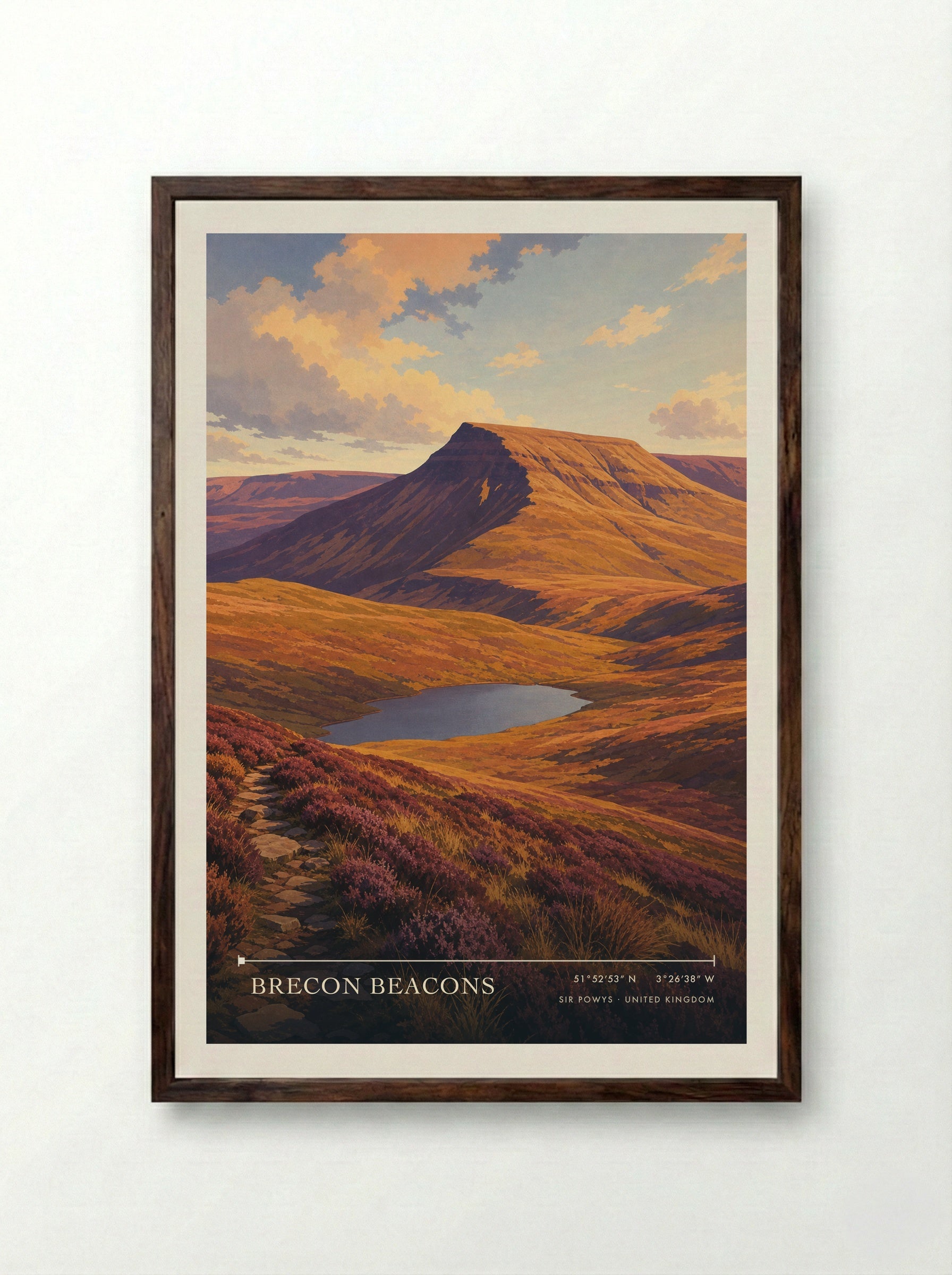 Brecon Beacons Sir Powys United Kingdom Travel Poster - Framed Print Dark Wood