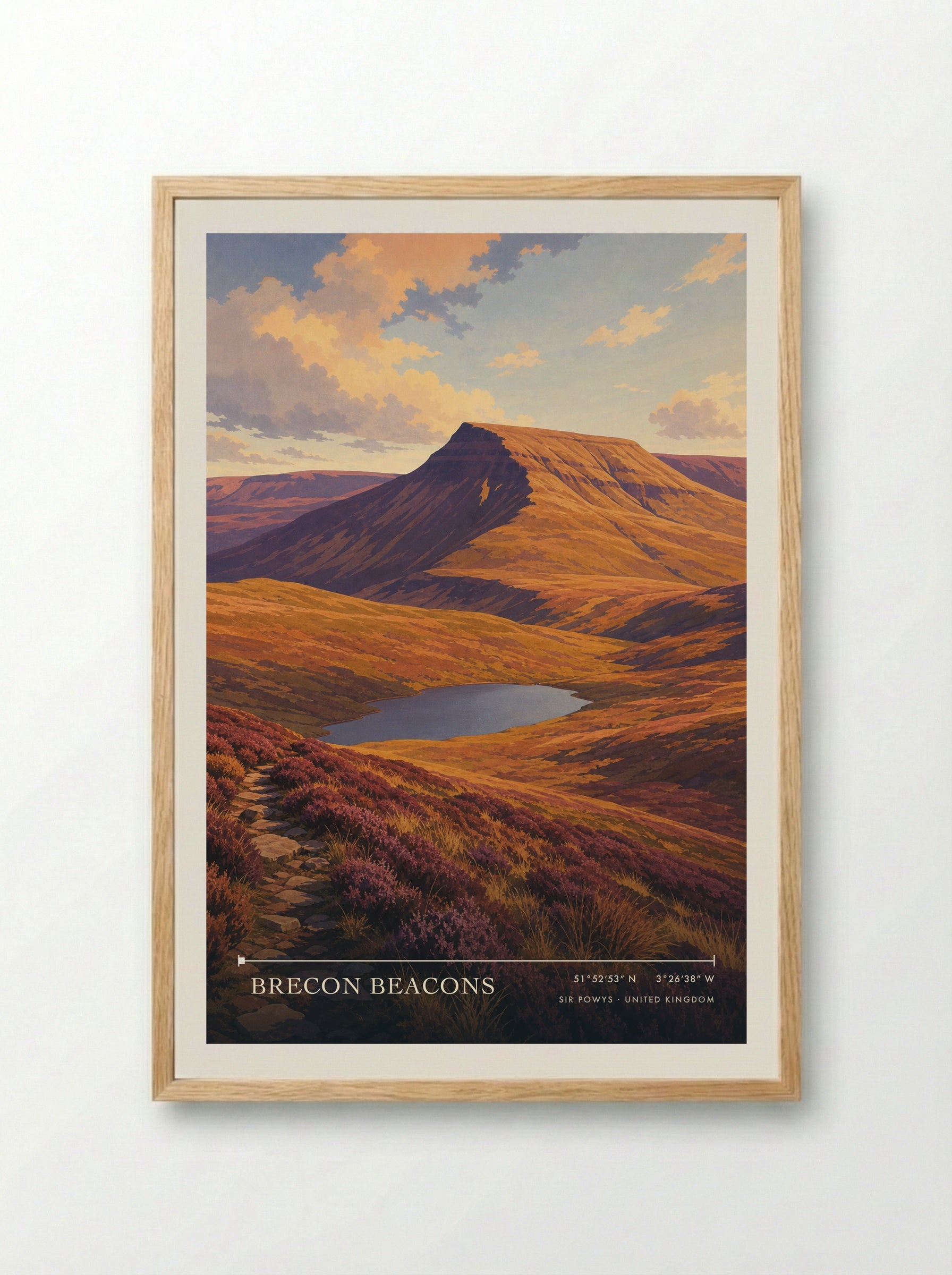 Brecon Beacons Sir Powys United Kingdom Travel Poster - Framed Print Wood