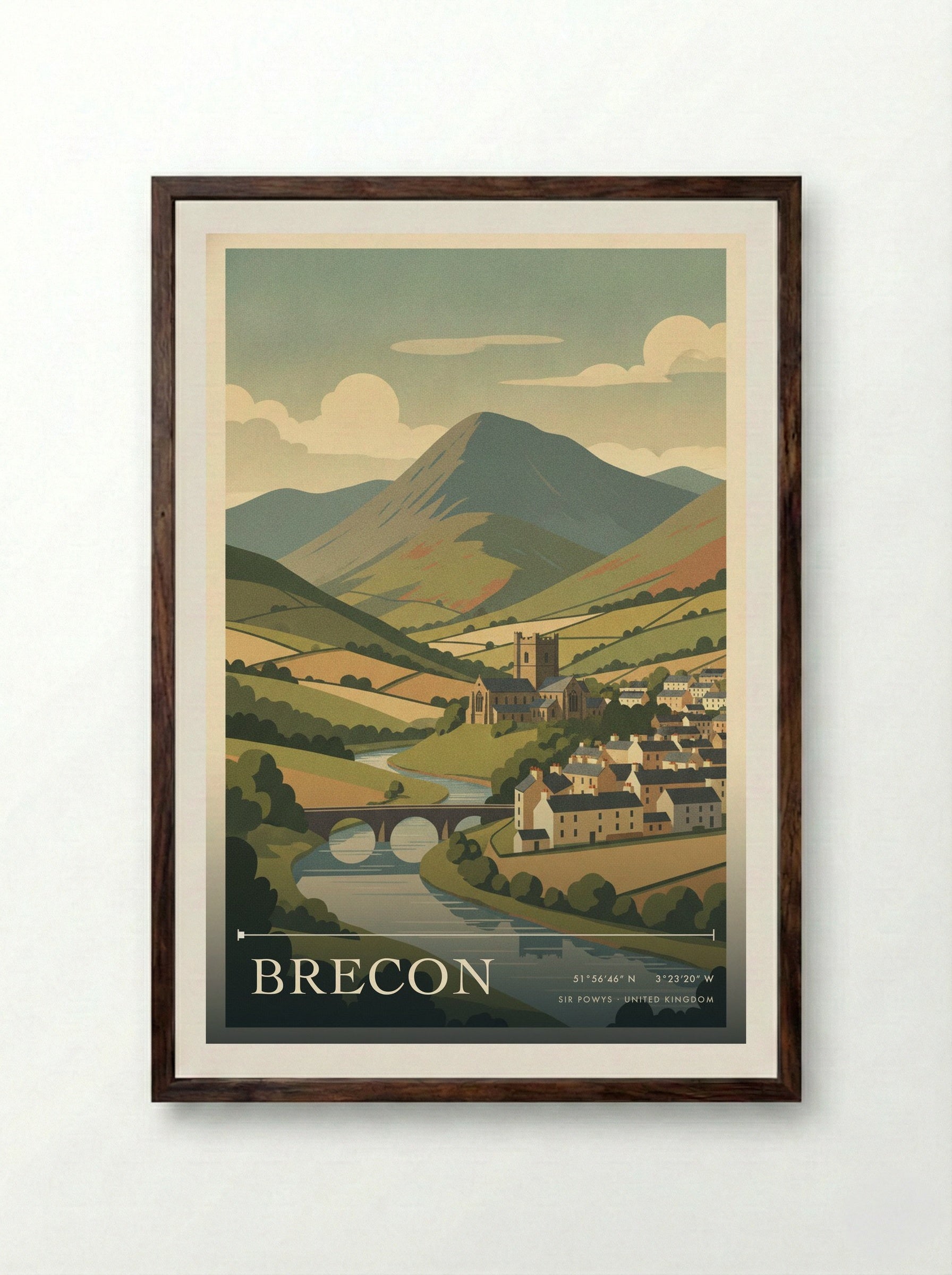 Brecon Sir Powys United Kingdom Travel Poster - Framed Print Dark Wood