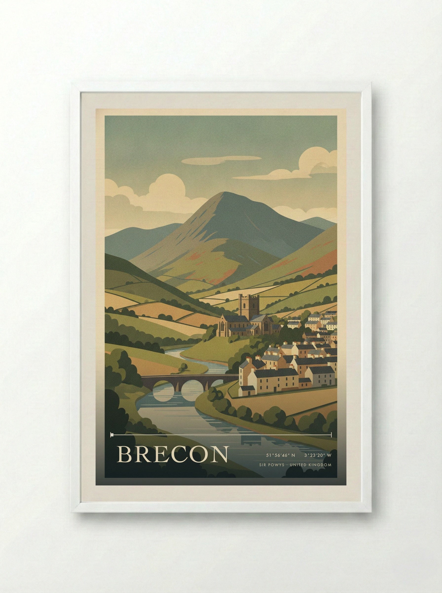 Brecon Sir Powys United Kingdom Travel Poster - Framed Print White