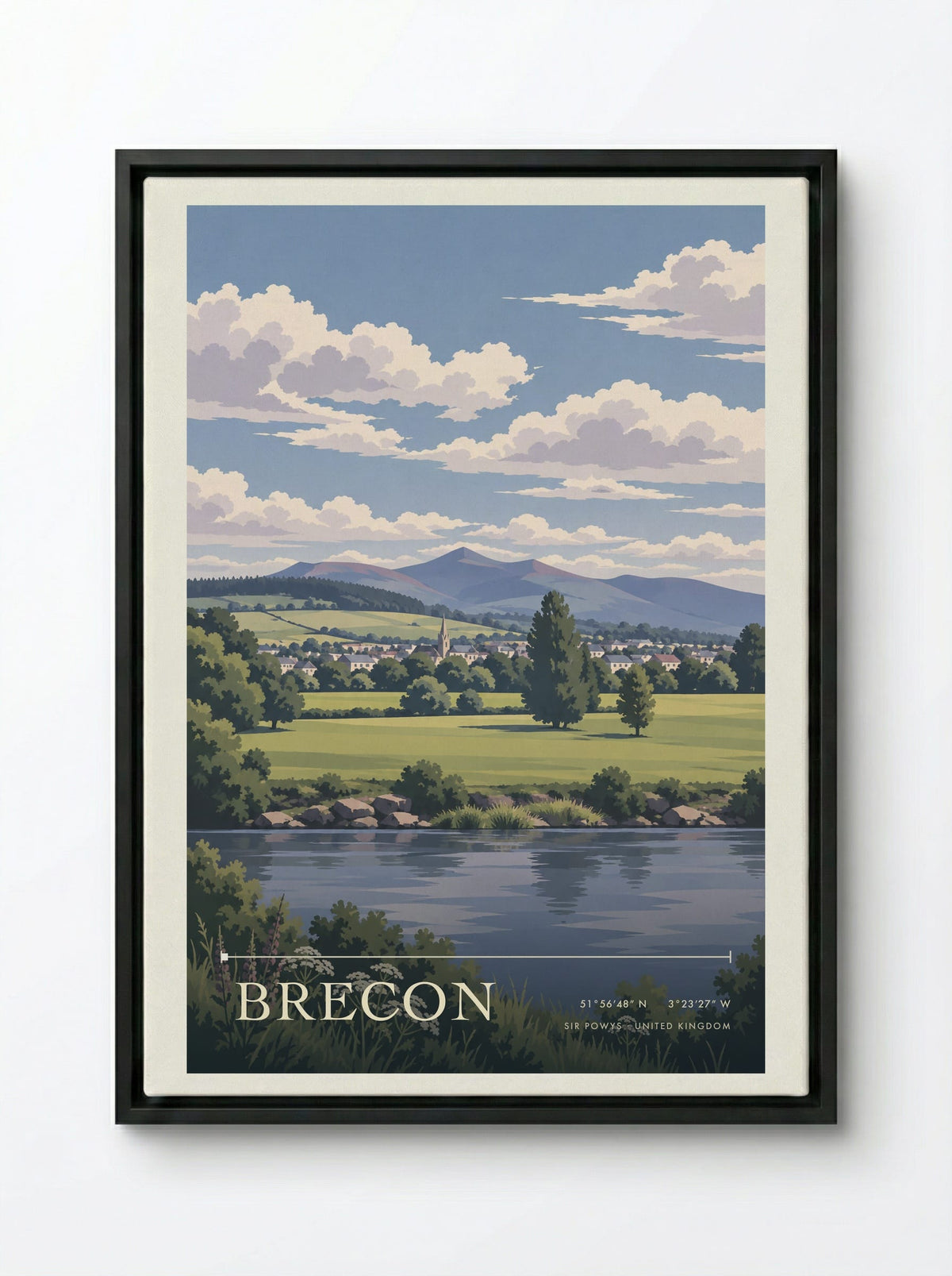 Brecon, Sir Powys | Travel Poster - Framed Canvas Black