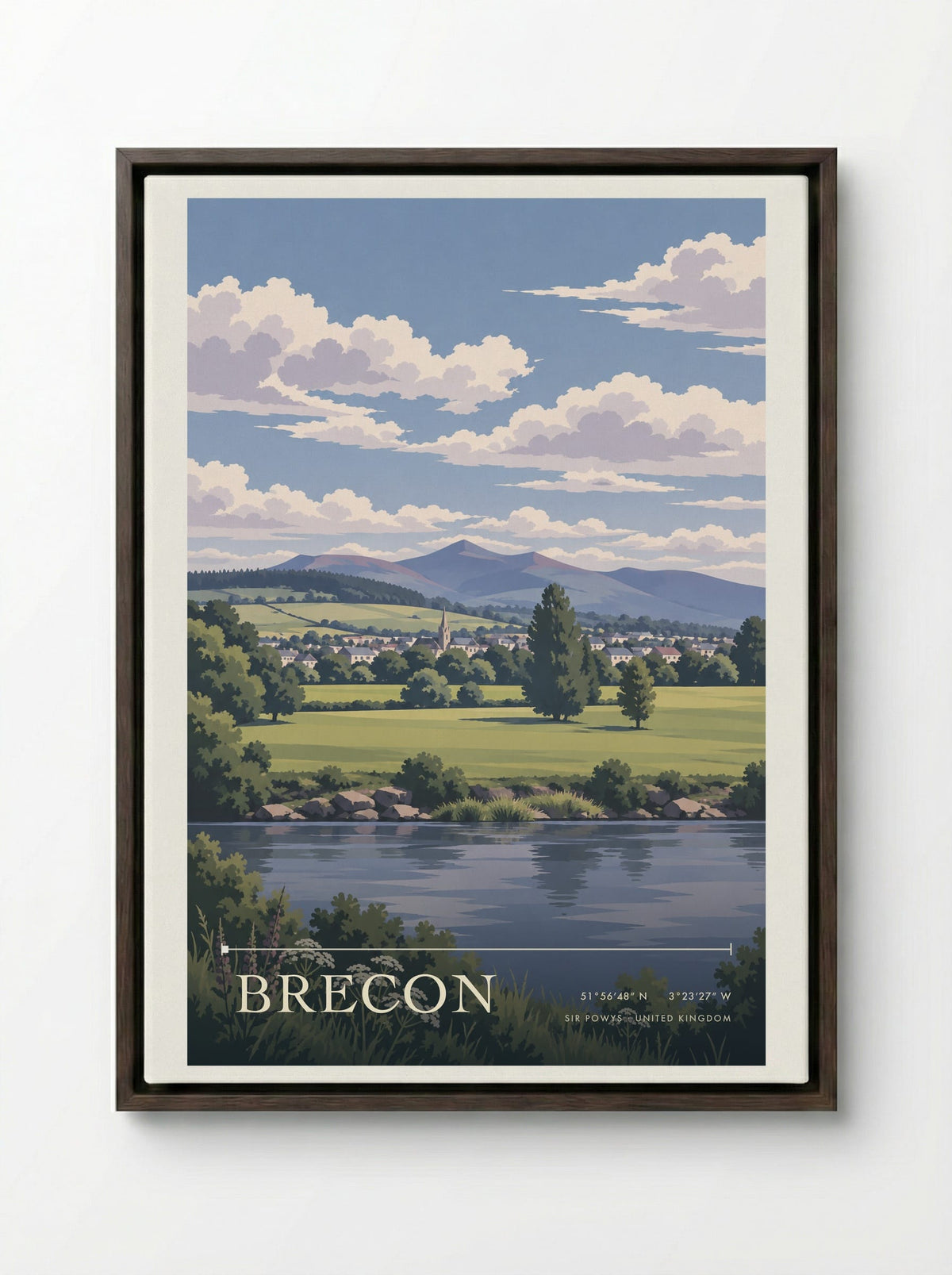 Brecon, Sir Powys | Travel Poster - Framed Canvas Dark Wood