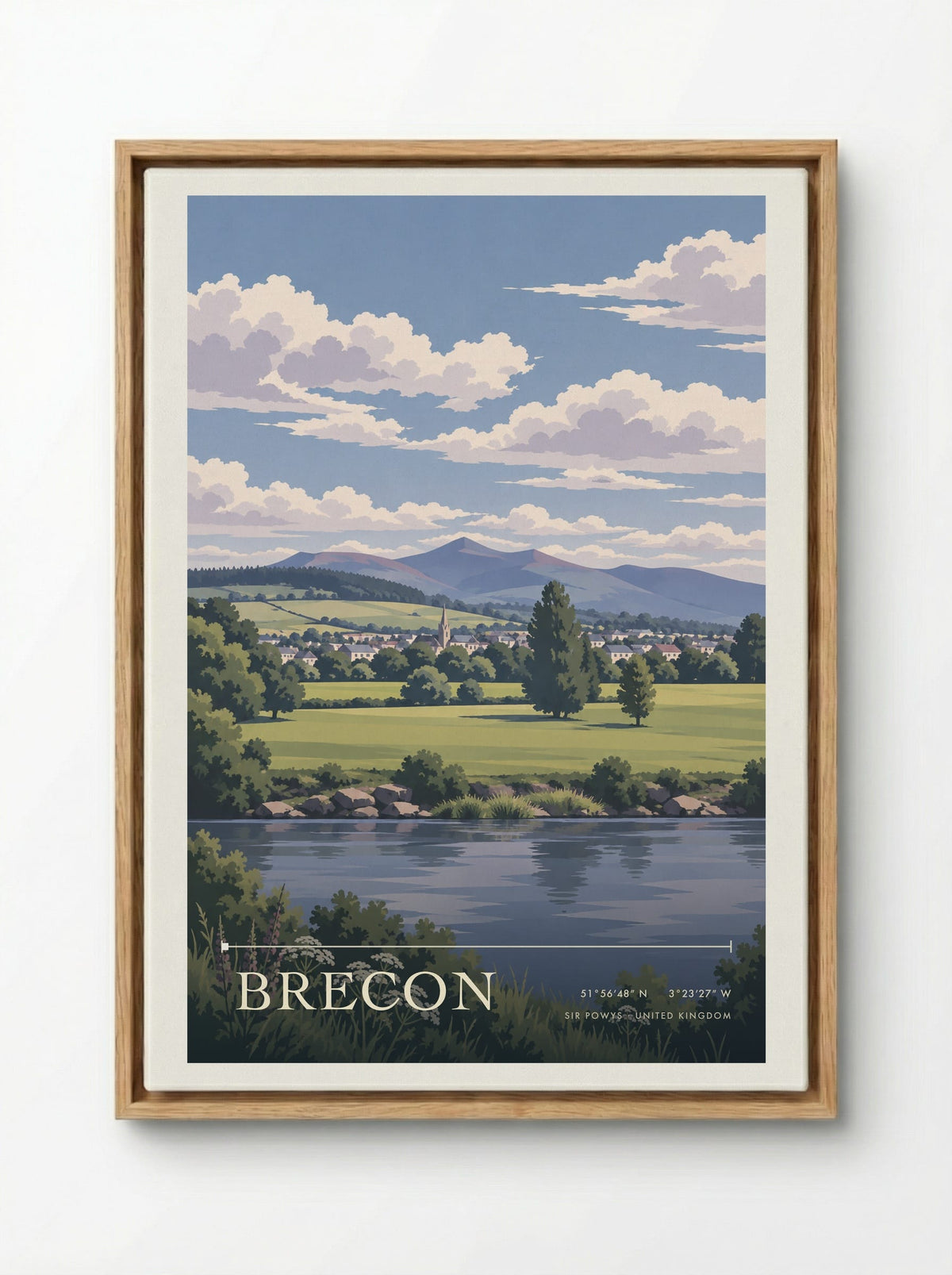 Brecon, Sir Powys | Travel Poster - Framed Canvas Wood
