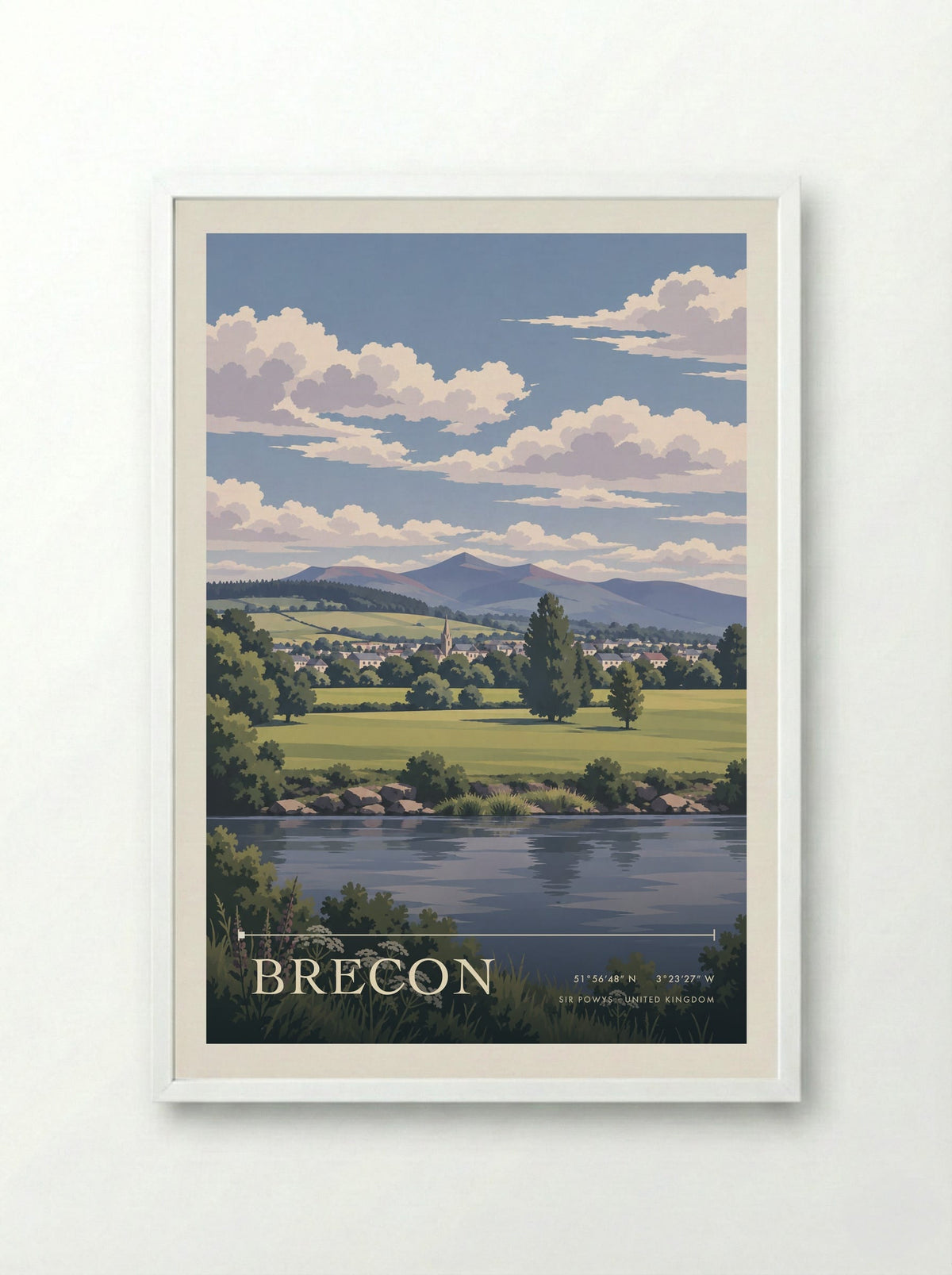 Brecon, Sir Powys | Travel Poster - Framed Print White