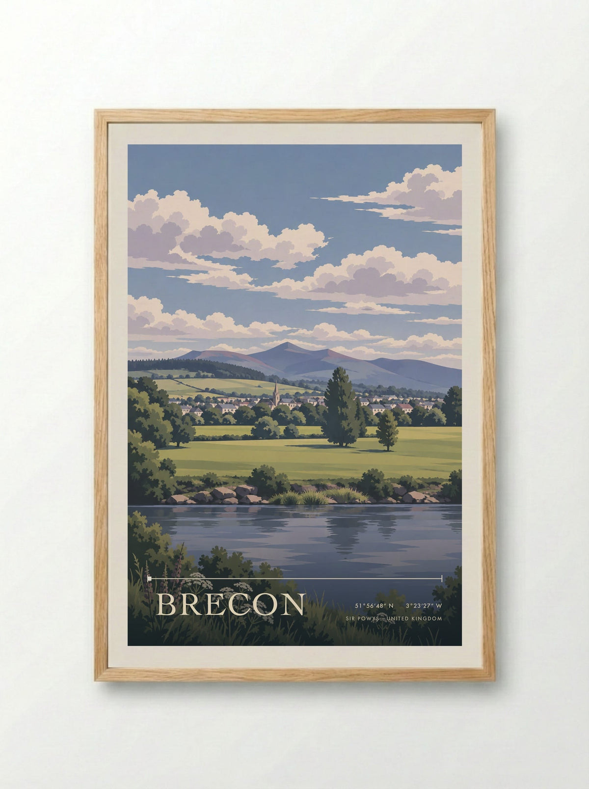 Brecon, Sir Powys | Travel Poster - Framed Print Wood