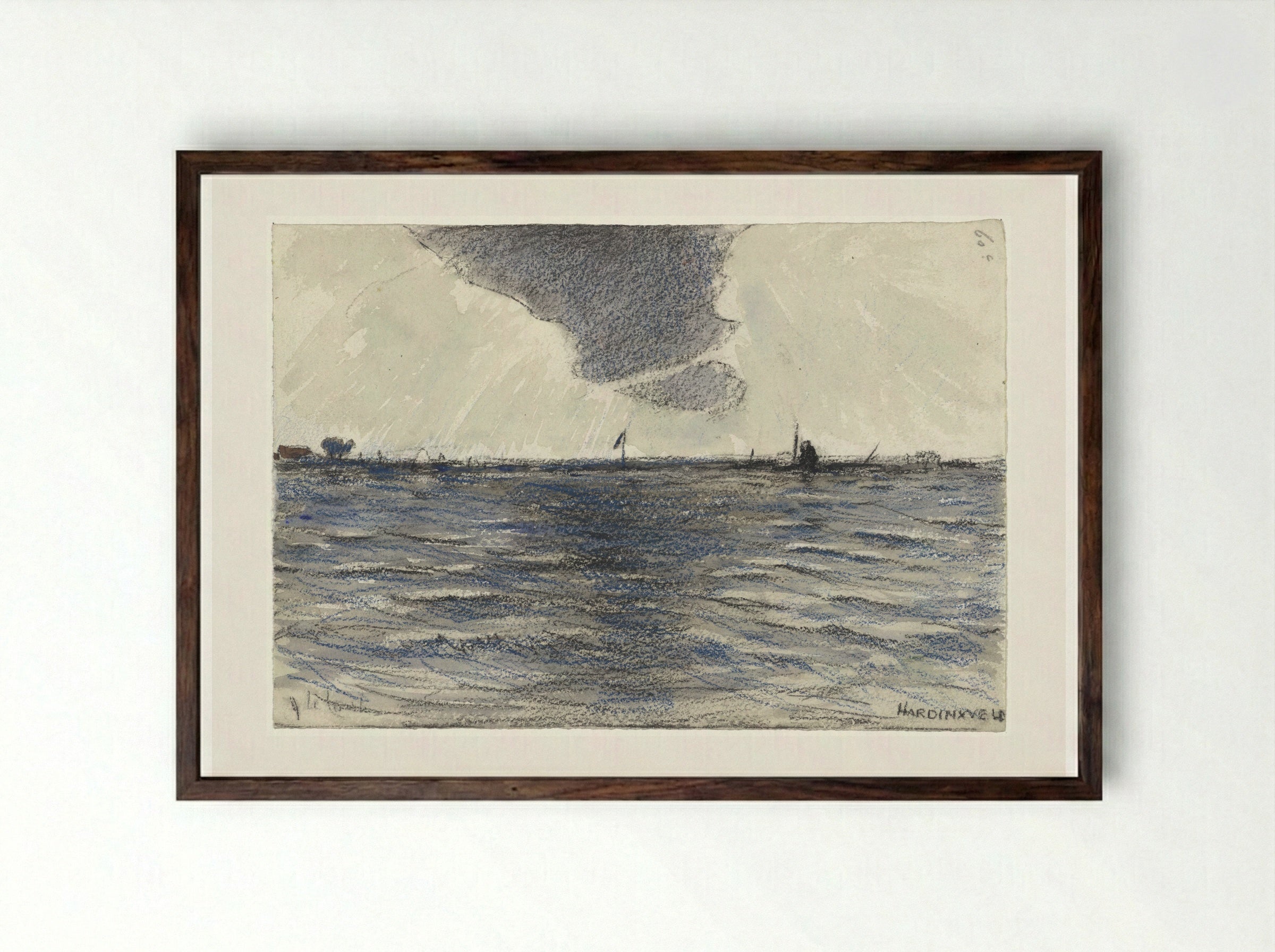 Breed water bij Hardinxveld - Adolf le Comte - Framed Print Dark Wood