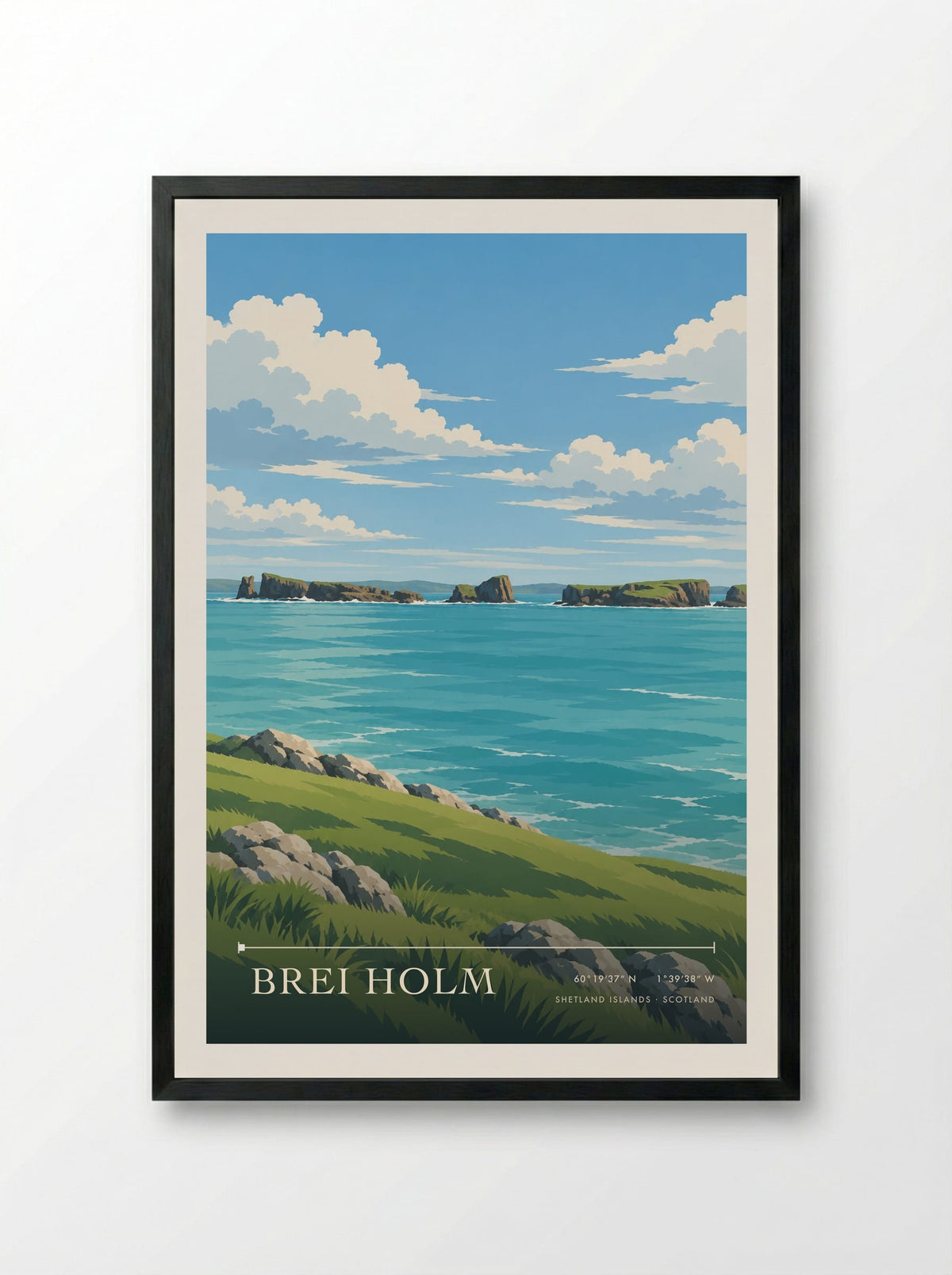 Brei Holm, Shetland Islands | Travel Poster - Framed Print Black