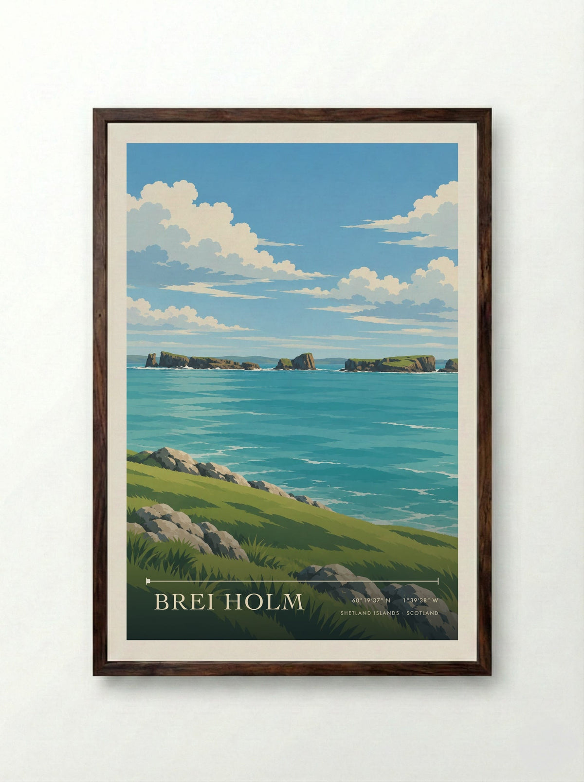 Brei Holm, Shetland Islands | Travel Poster - Framed Print Dark Wood