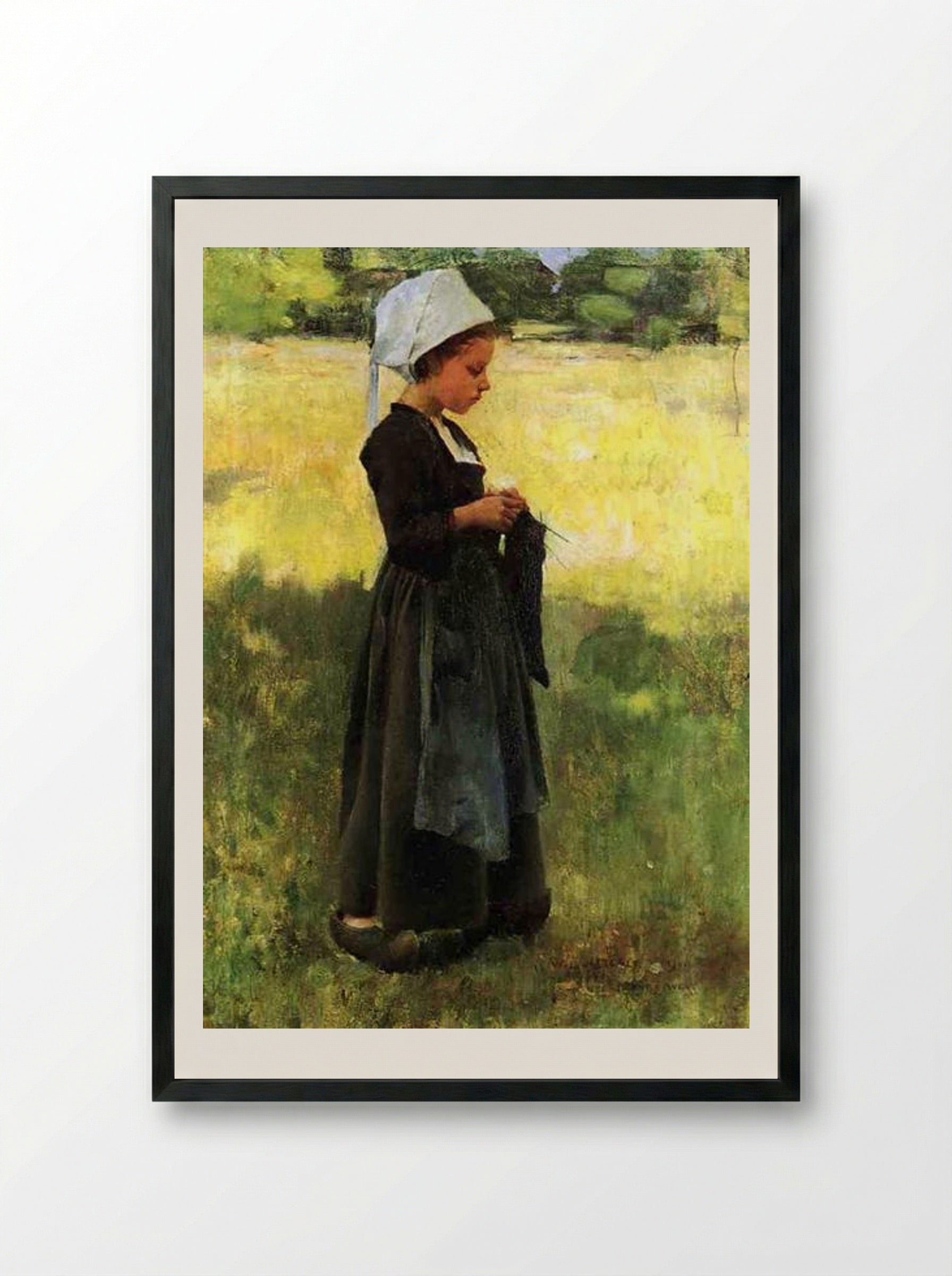 Breton Girl - Willard Metcalf - Framed Print Black