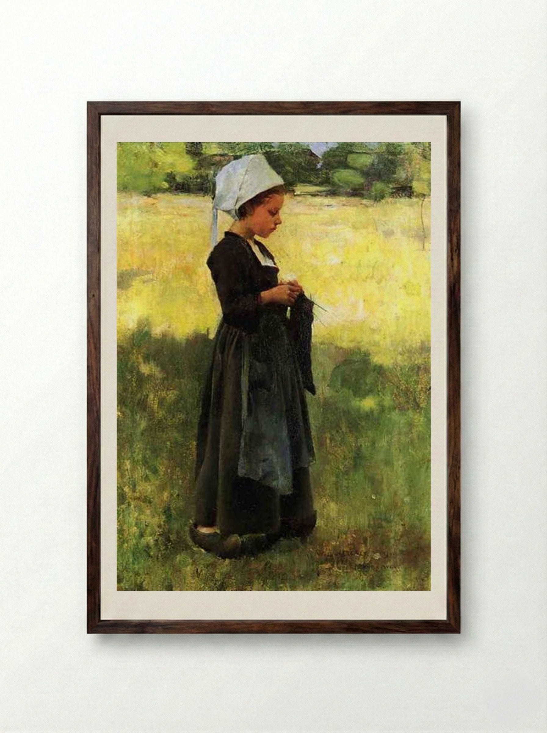 Breton Girl - Willard Metcalf - Framed Print Dark Wood