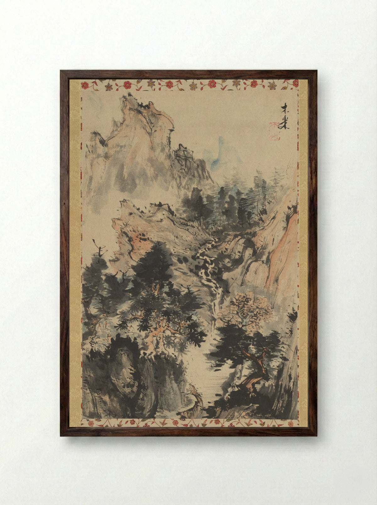 Brewing Tea in the Shade of Trees - Aoki Mokubei - Framed Print Dark Wood