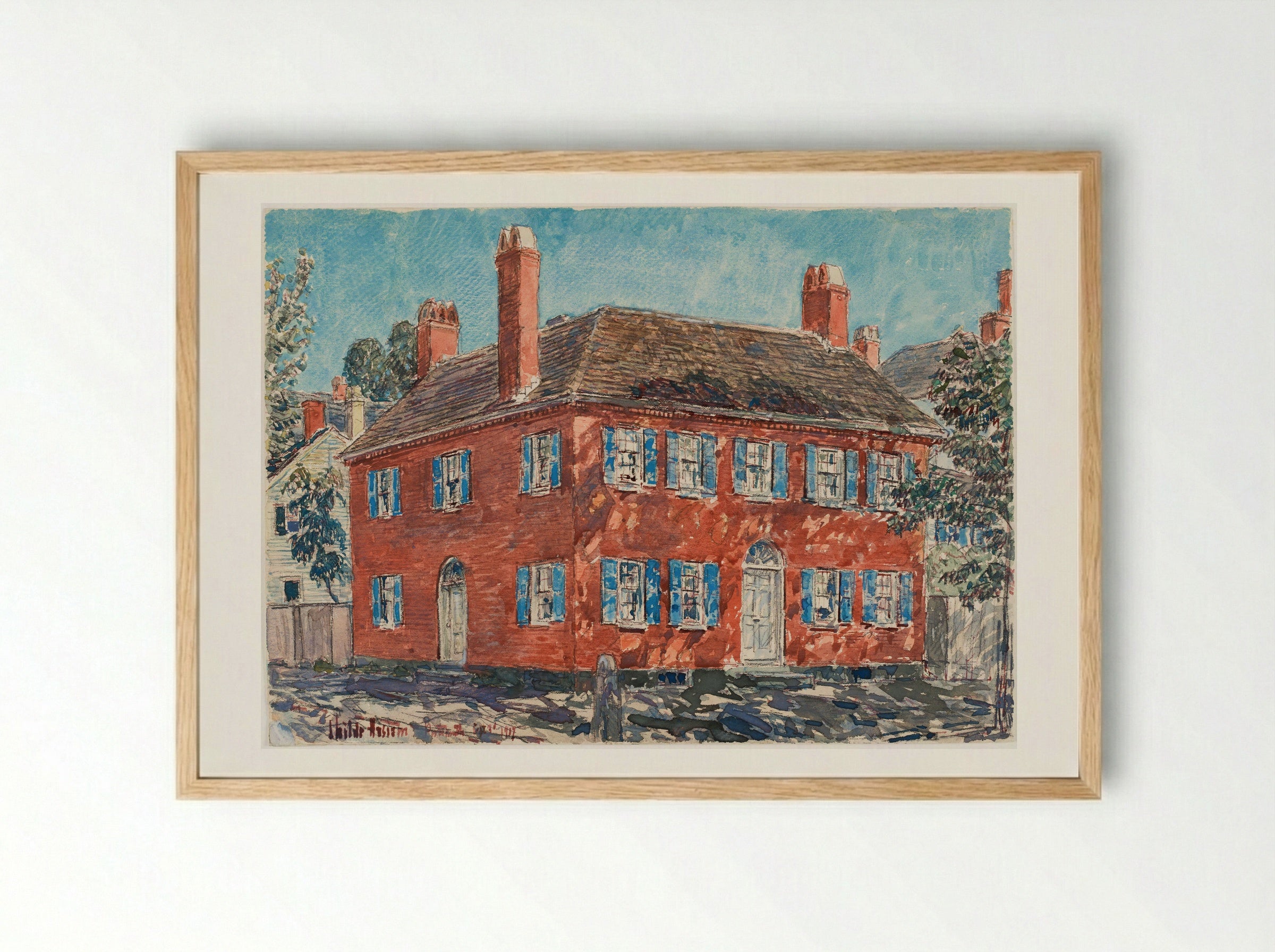 Brick Mansion, Portsmouth, New Hampshire - Childe Hassam - Framed Print Wood