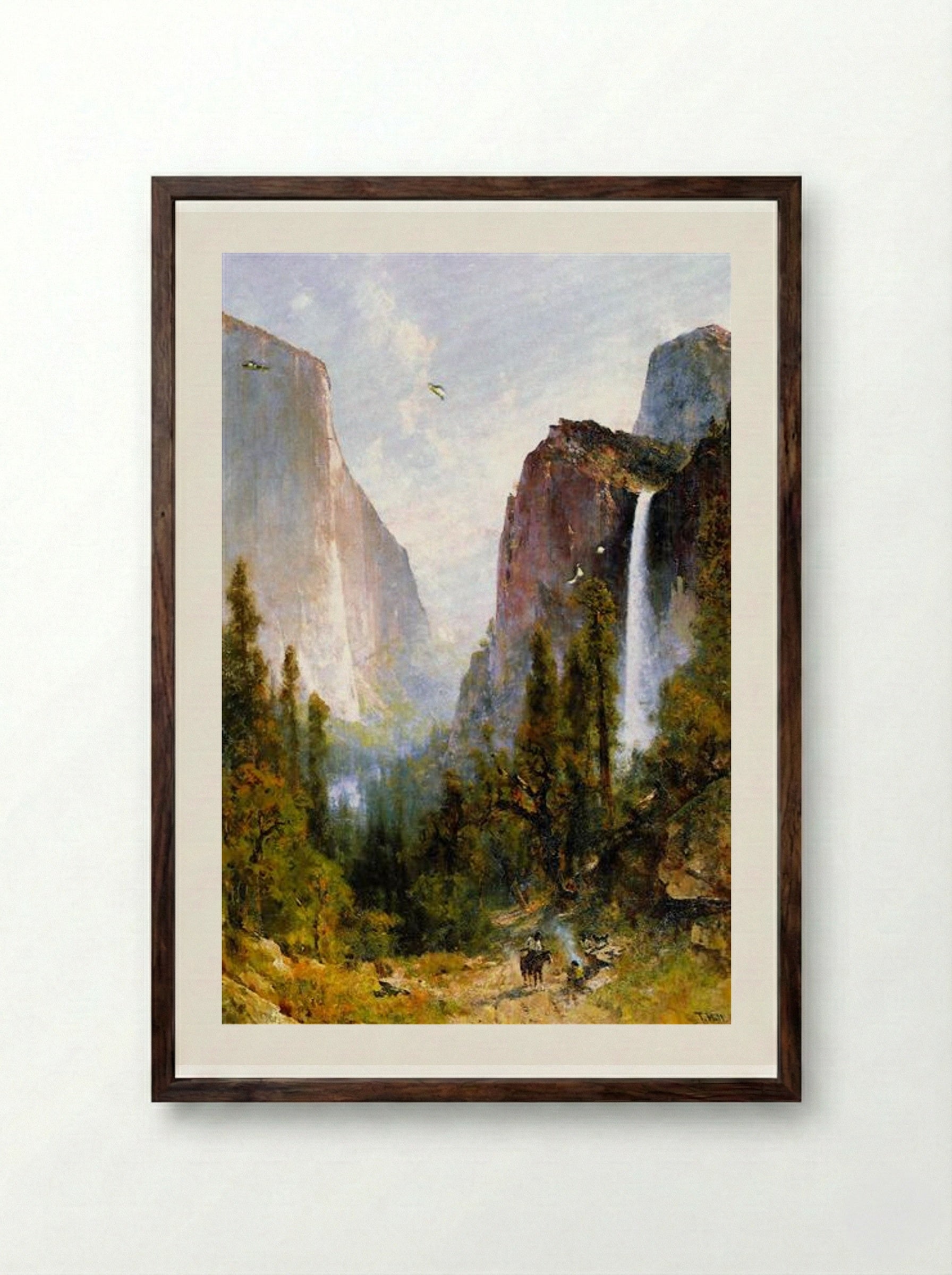 Bridal Veil Fall, Yosemite Valley - Thomas Hill - Framed Print Dark Wood