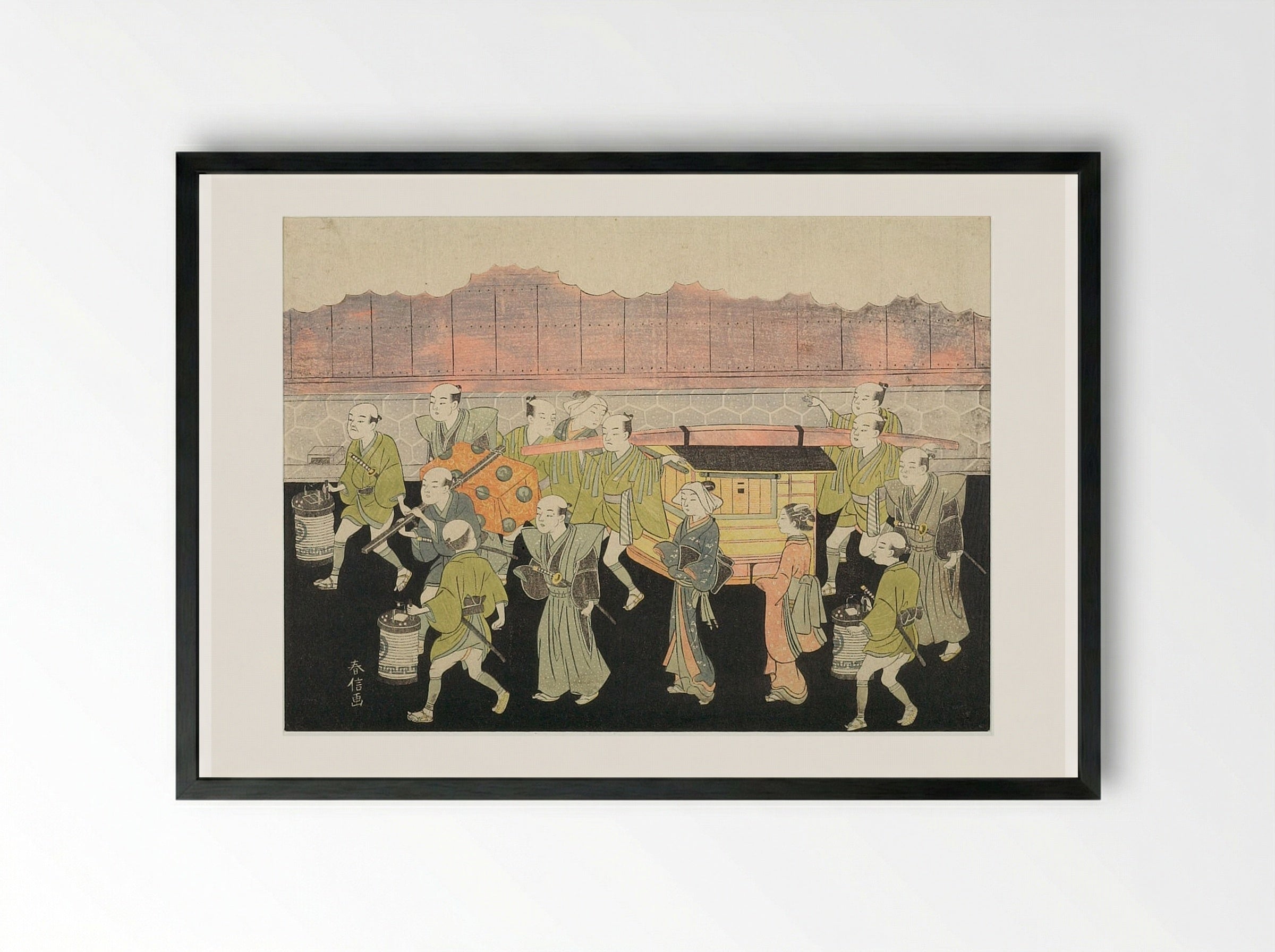 Bride Riding in Palanquin (Koshi-iri) - Suzuki Harunobu - Framed Print Black