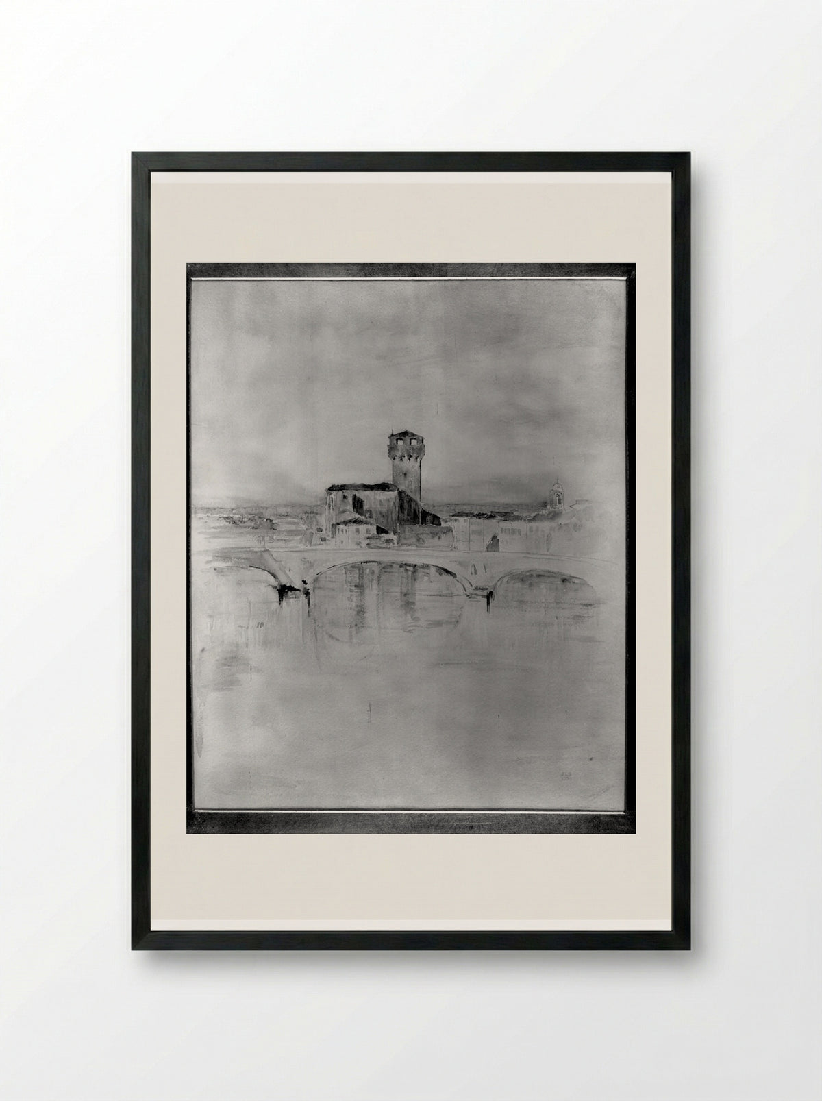 Bridge, Red Roofs and Old Tower, Pisa - Joseph Lindon Smith - Framed Print Black