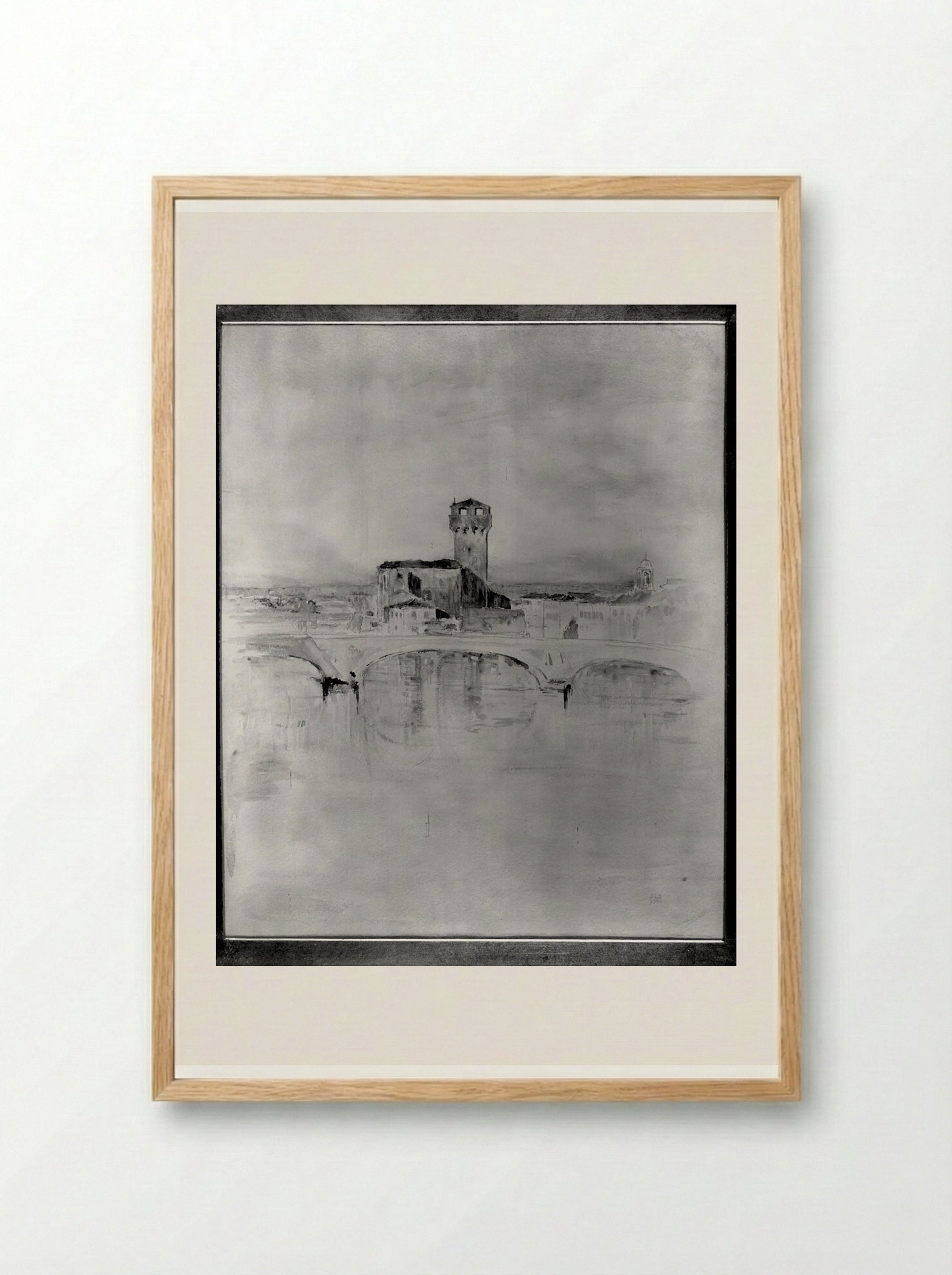 Bridge, Red Roofs and Old Tower, Pisa - Joseph Lindon Smith - Framed Print Wood
