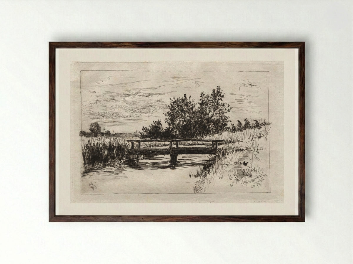 Bridge, Schleissheim - Otto H. Bacher - Framed Print Dark Wood