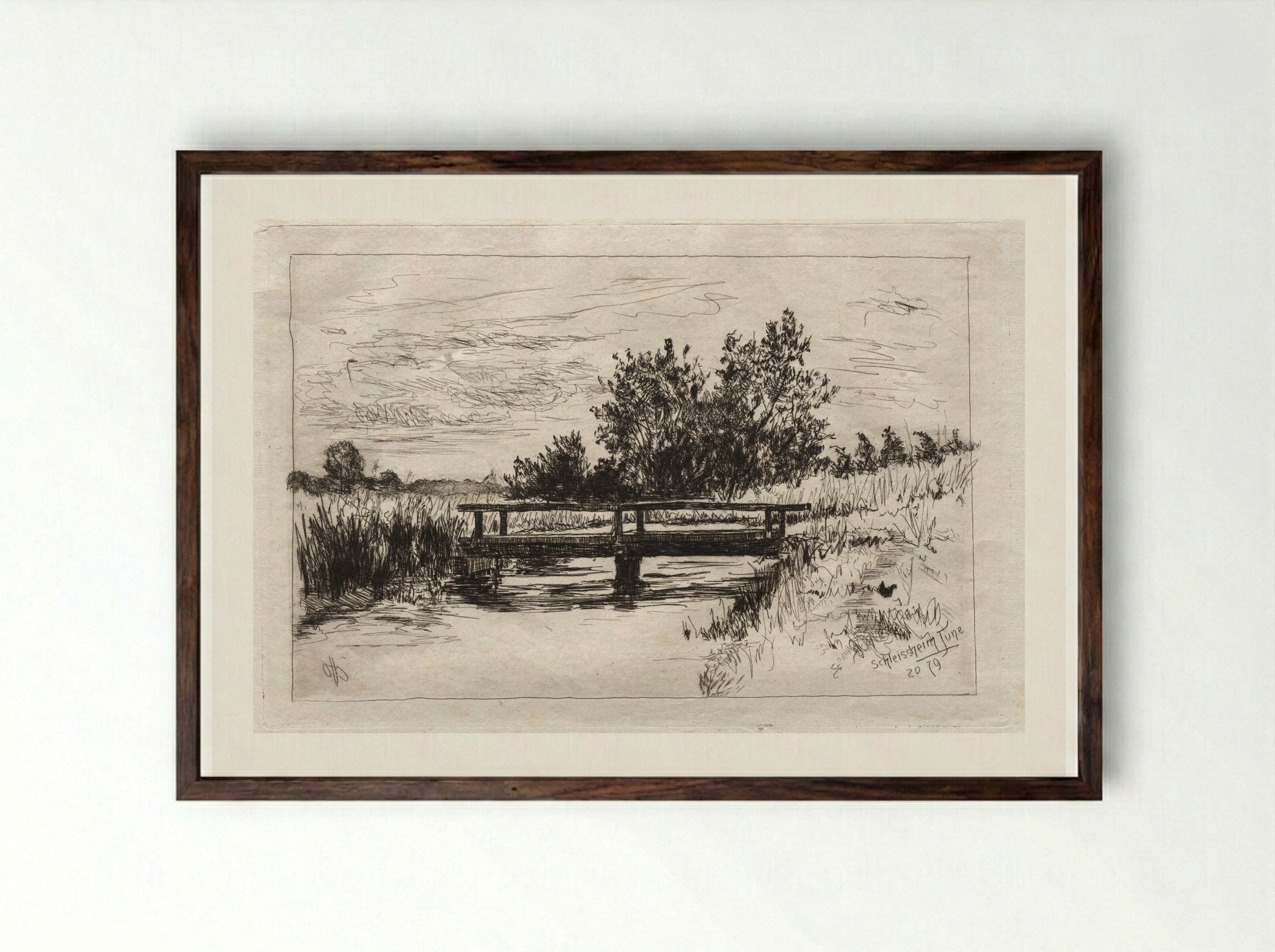 Bridge, Schleissheim - Otto H. Bacher - Framed Print Dark Wood