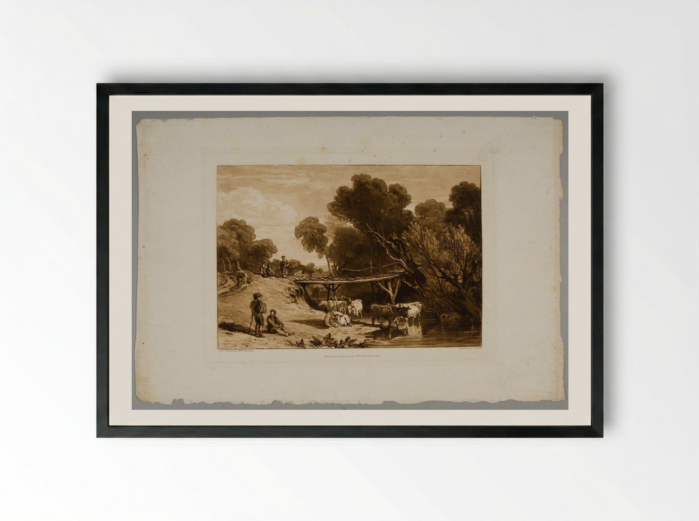 Bridge and Cows - Charles Turner - Framed Print Black