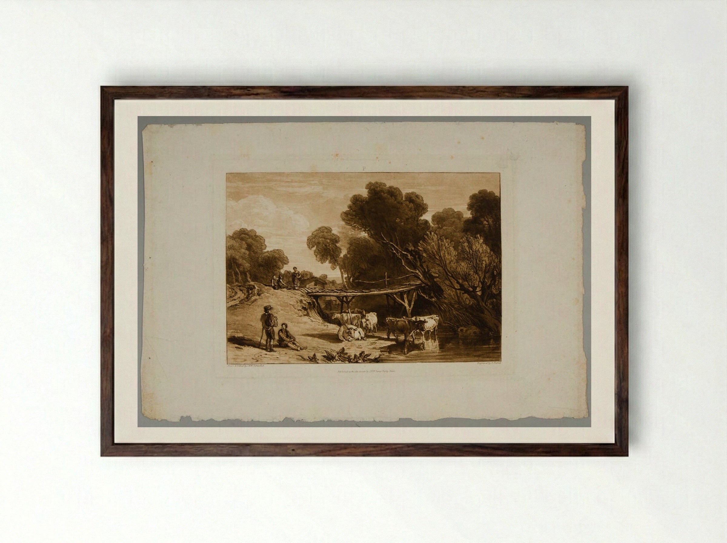 Bridge and Cows - Charles Turner - Framed Print Dark Wood