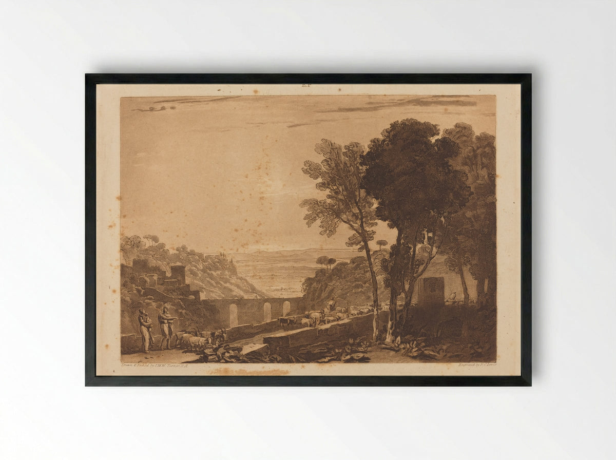 Bridge and Goats - Frederick Christian Lewis - Framed Print Black