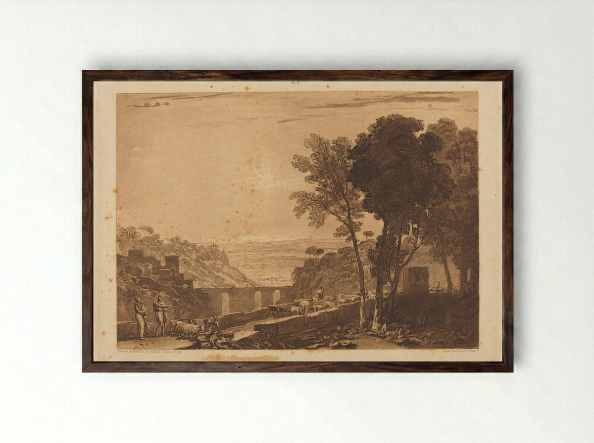 Bridge and Goats - Frederick Christian Lewis - Framed Print Dark Wood
