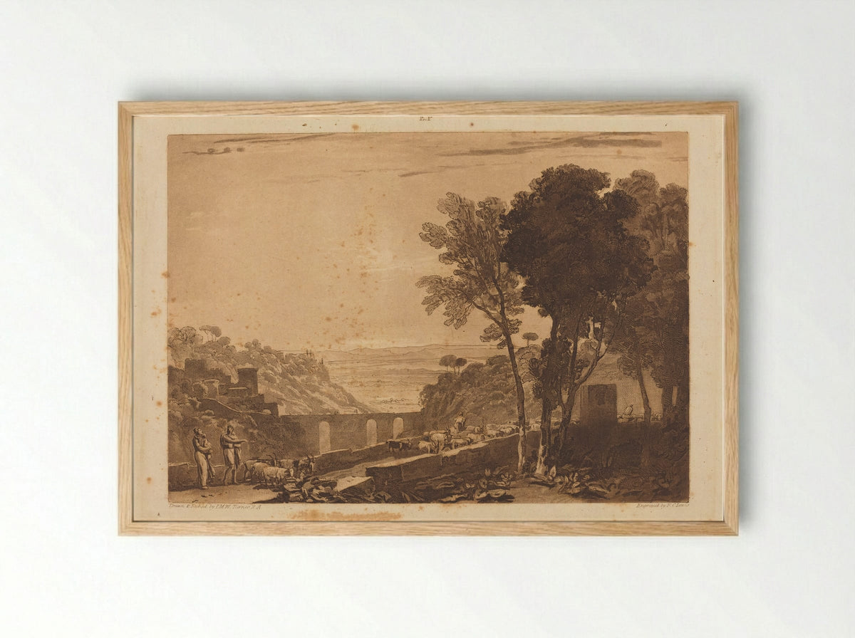 Bridge and Goats - Frederick Christian Lewis - Framed Print Wood