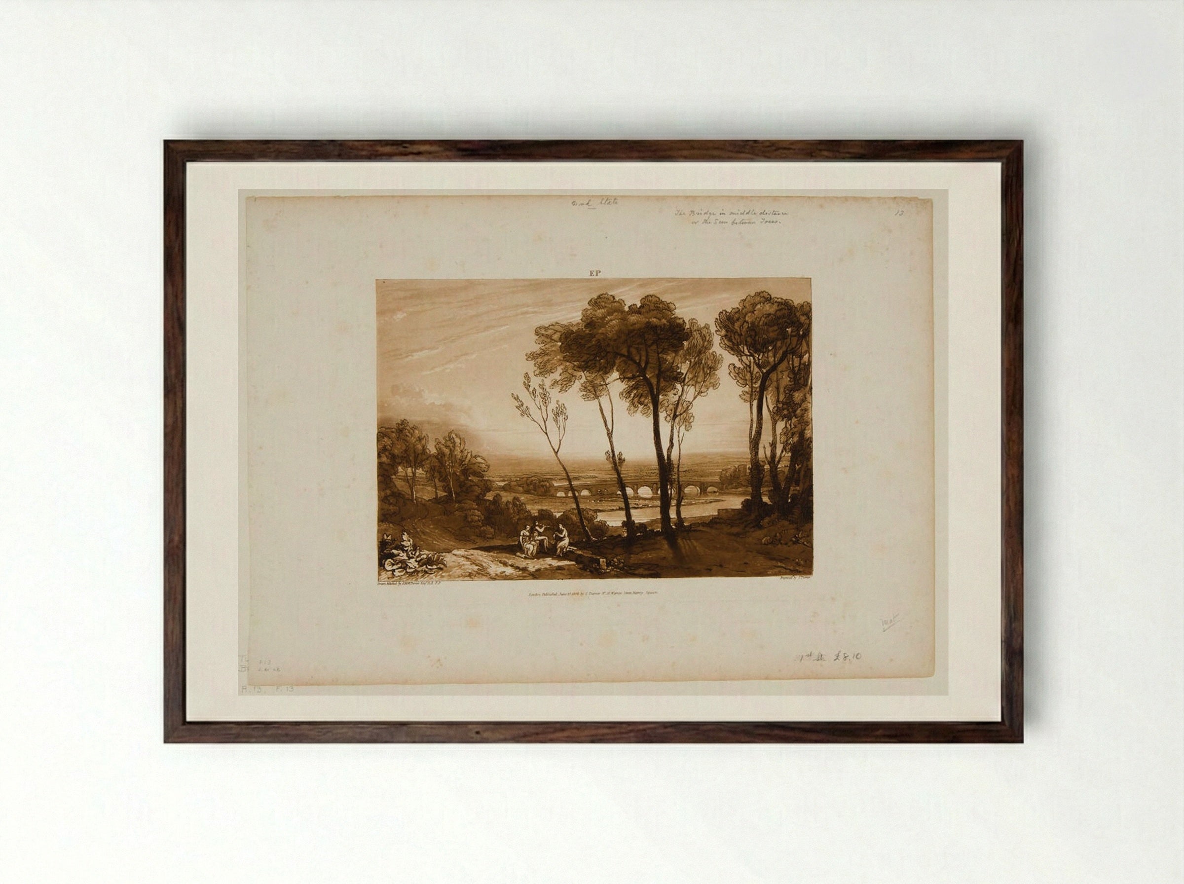 Bridge in Middle Distance - Charles Turner - Framed Print Dark Wood
