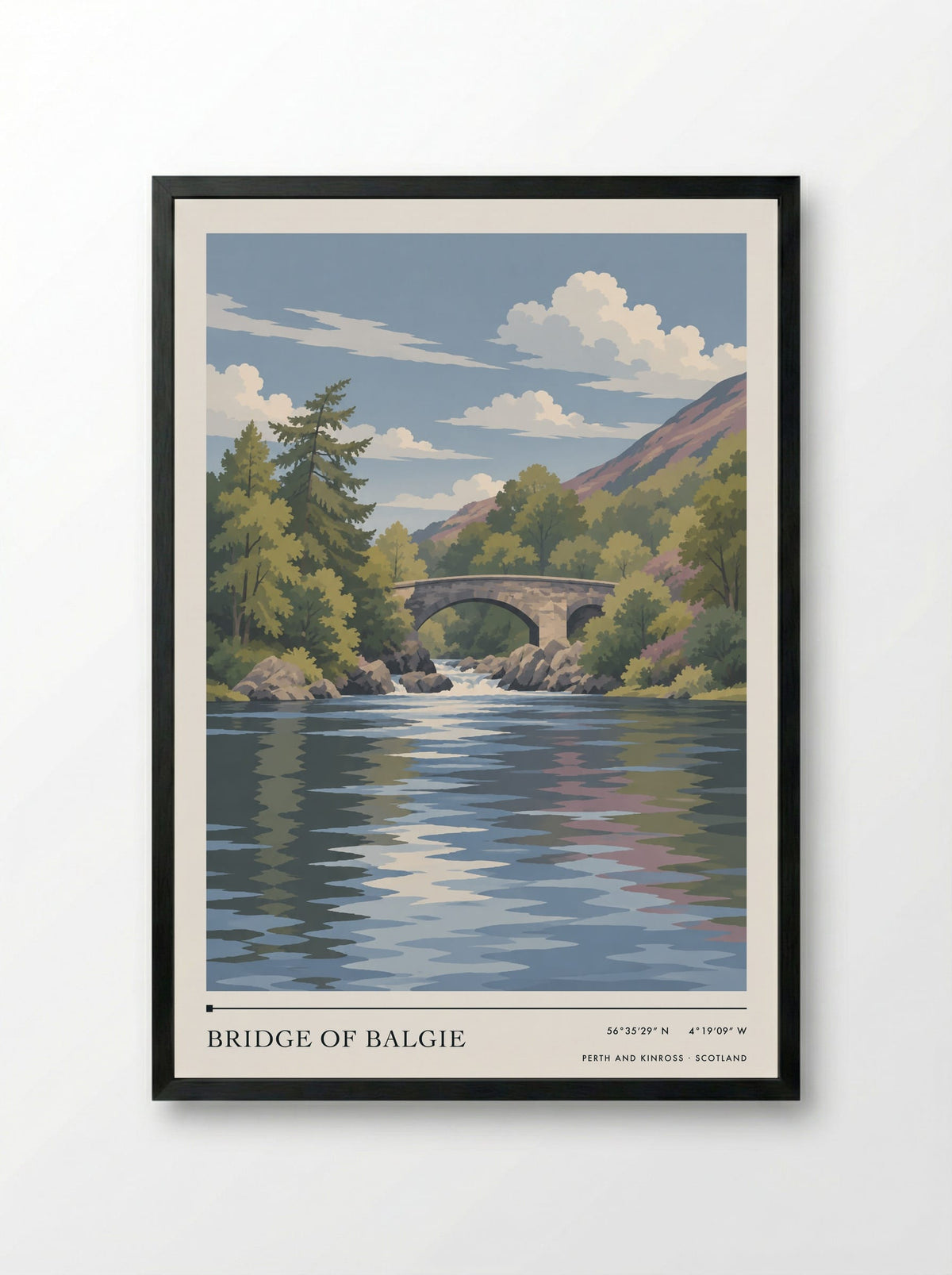 Bridge of Balgie, Perth and Kinross | Travel Poster - Framed Print Black