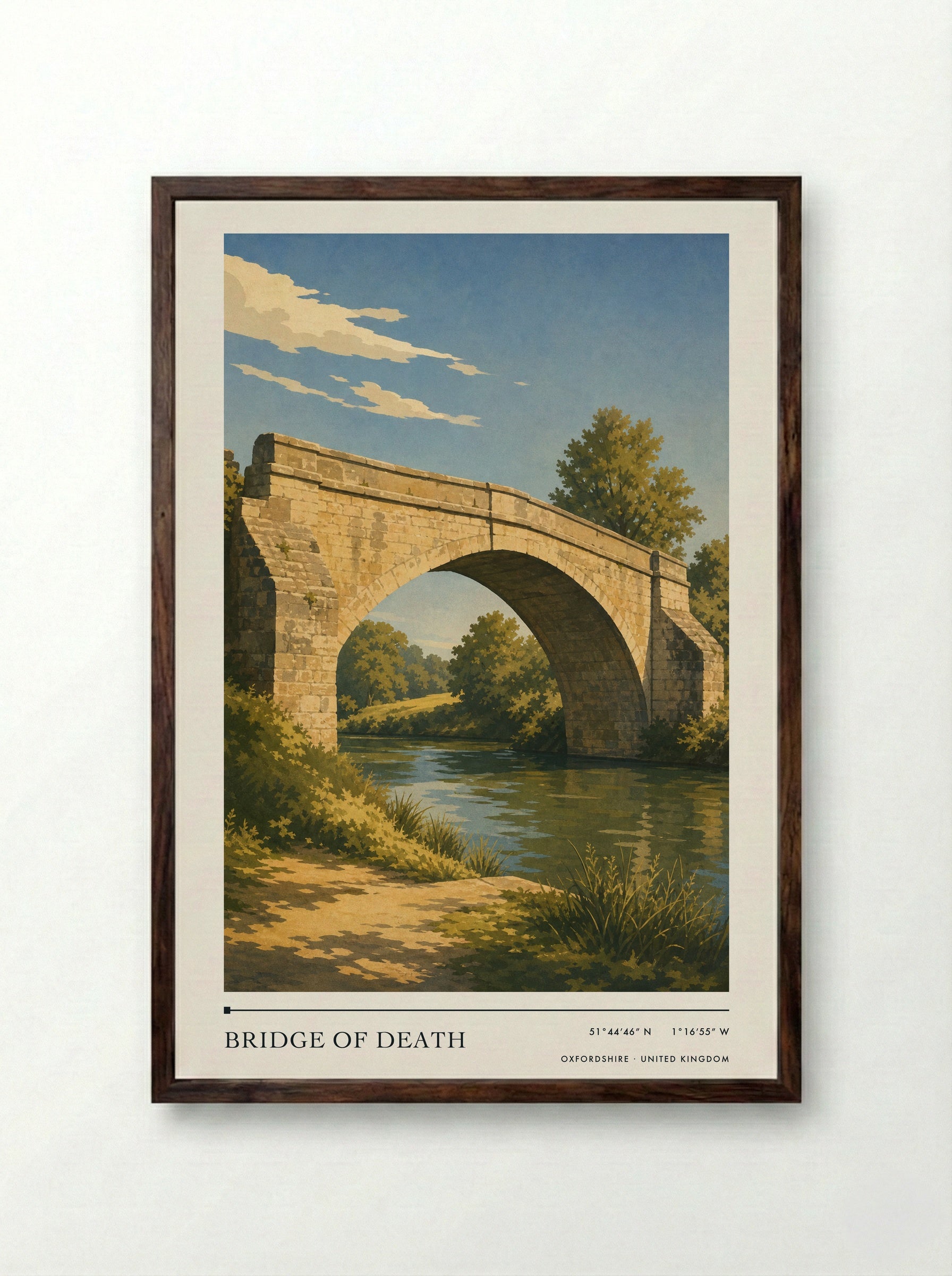 Bridge of Death Oxfordshire United Kingdom Travel Poster - Framed Print Dark Wood