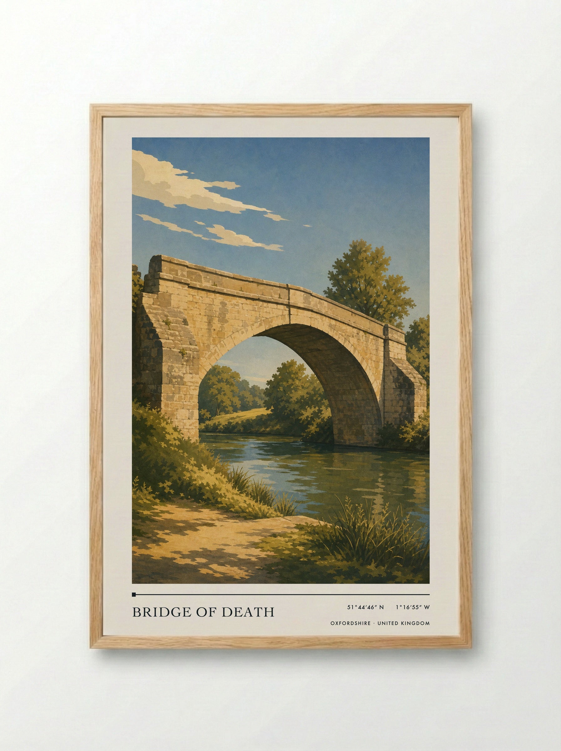 Bridge of Death Oxfordshire United Kingdom Travel Poster - Framed Print Wood