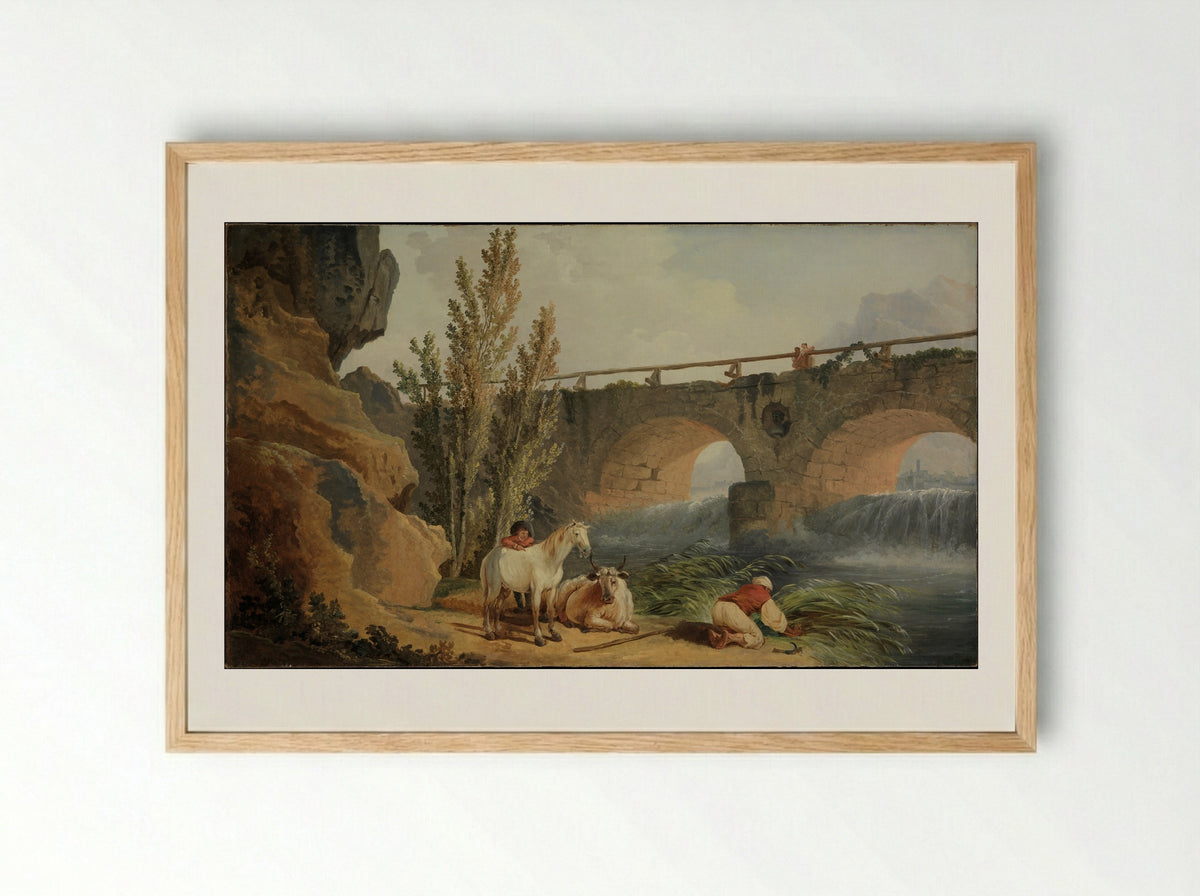 Bridge over a Cascade - Hubert Robert - Framed Print Wood