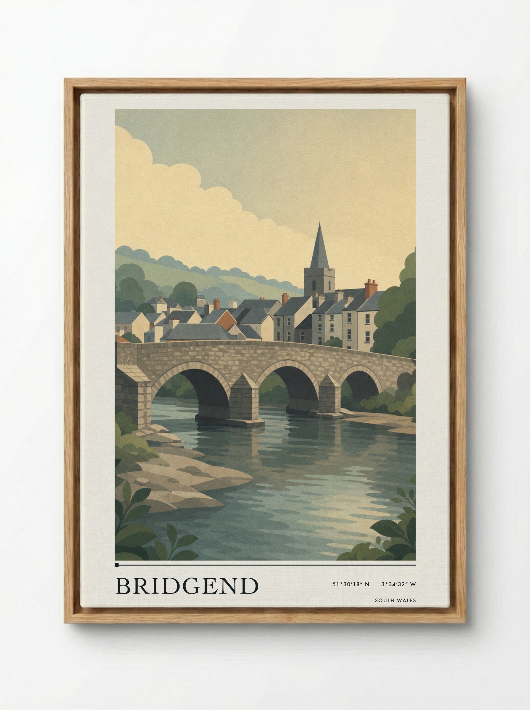 Bridgend South Wales Wales Travel Poster - Framed Canvas Wood