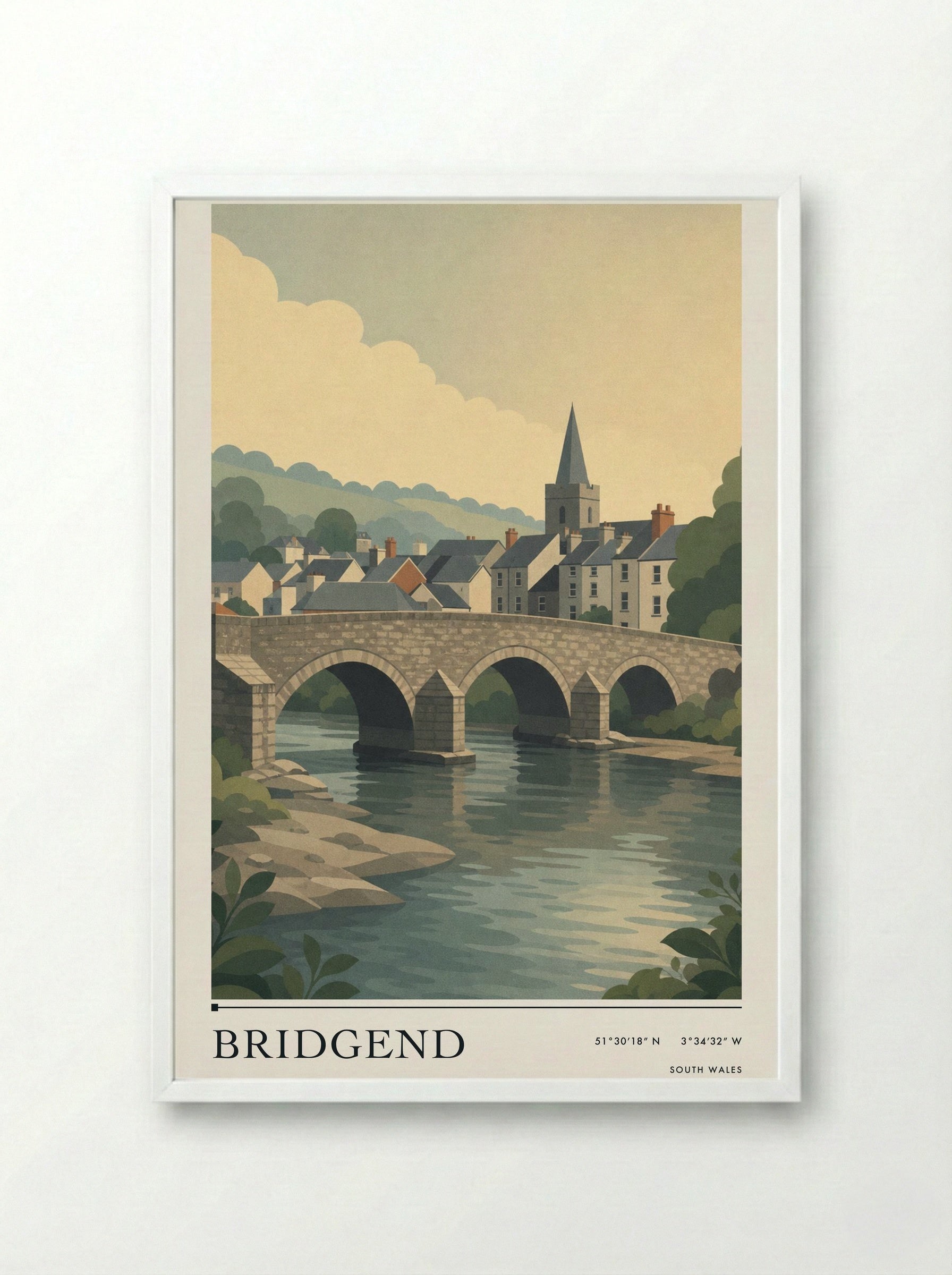 Bridgend South Wales Wales Travel Poster - Framed Print White
