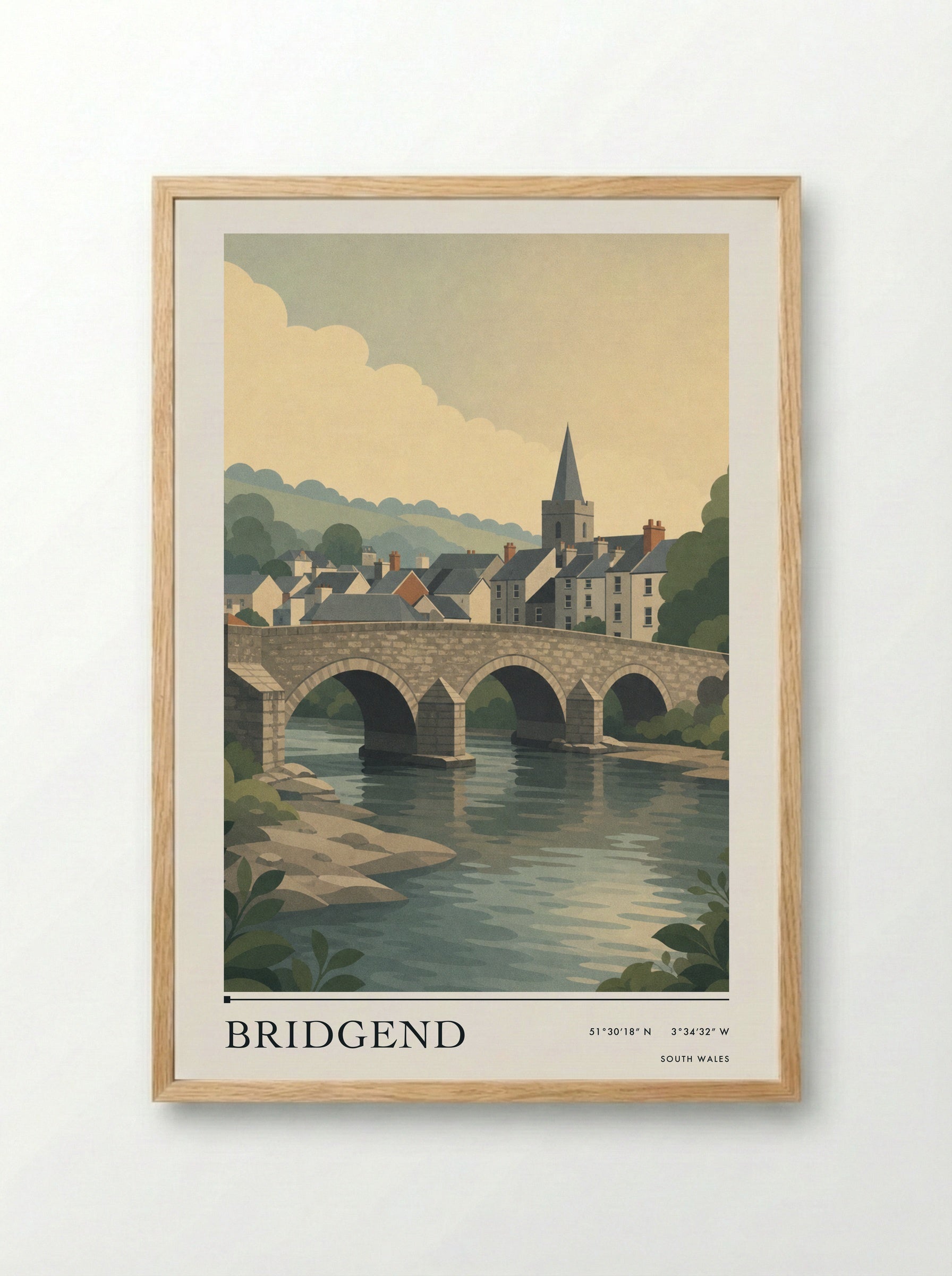 Bridgend South Wales Wales Travel Poster - Framed Print Wood