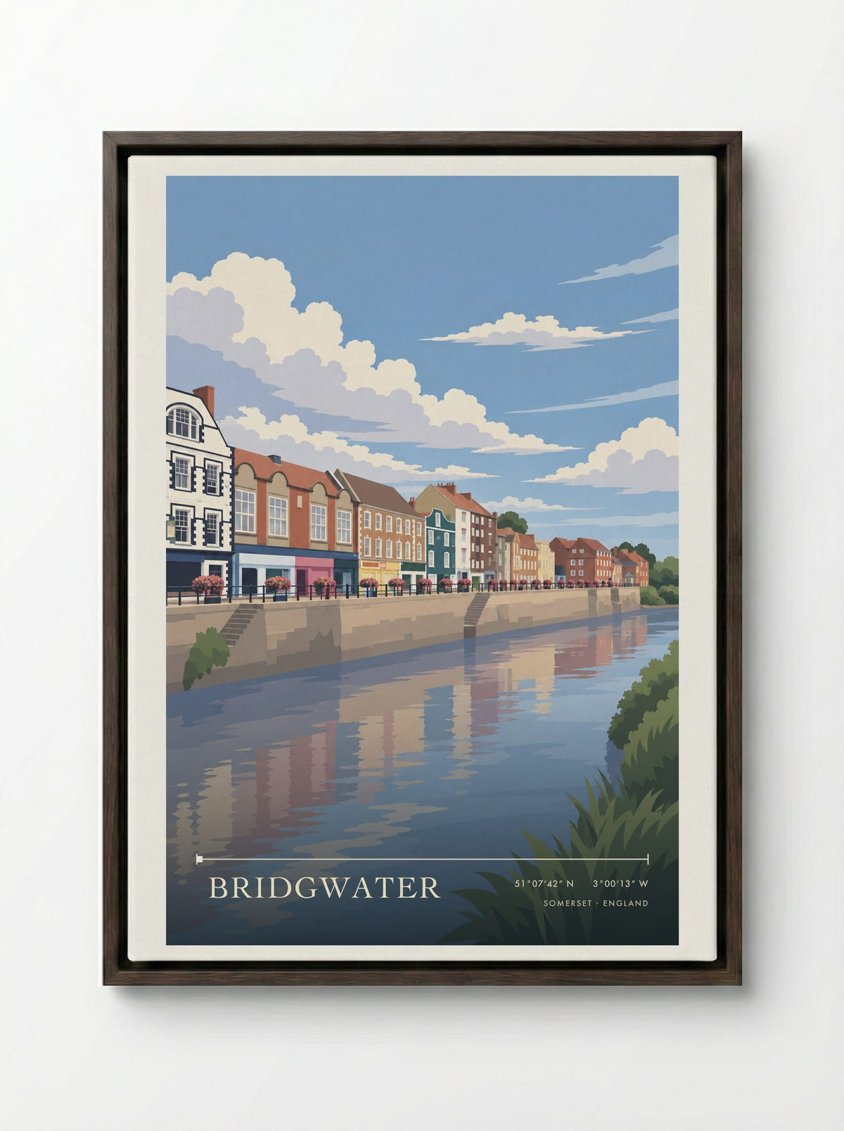 Bridgwater, Somerset | Travel Poster - Framed Canvas Dark Wood