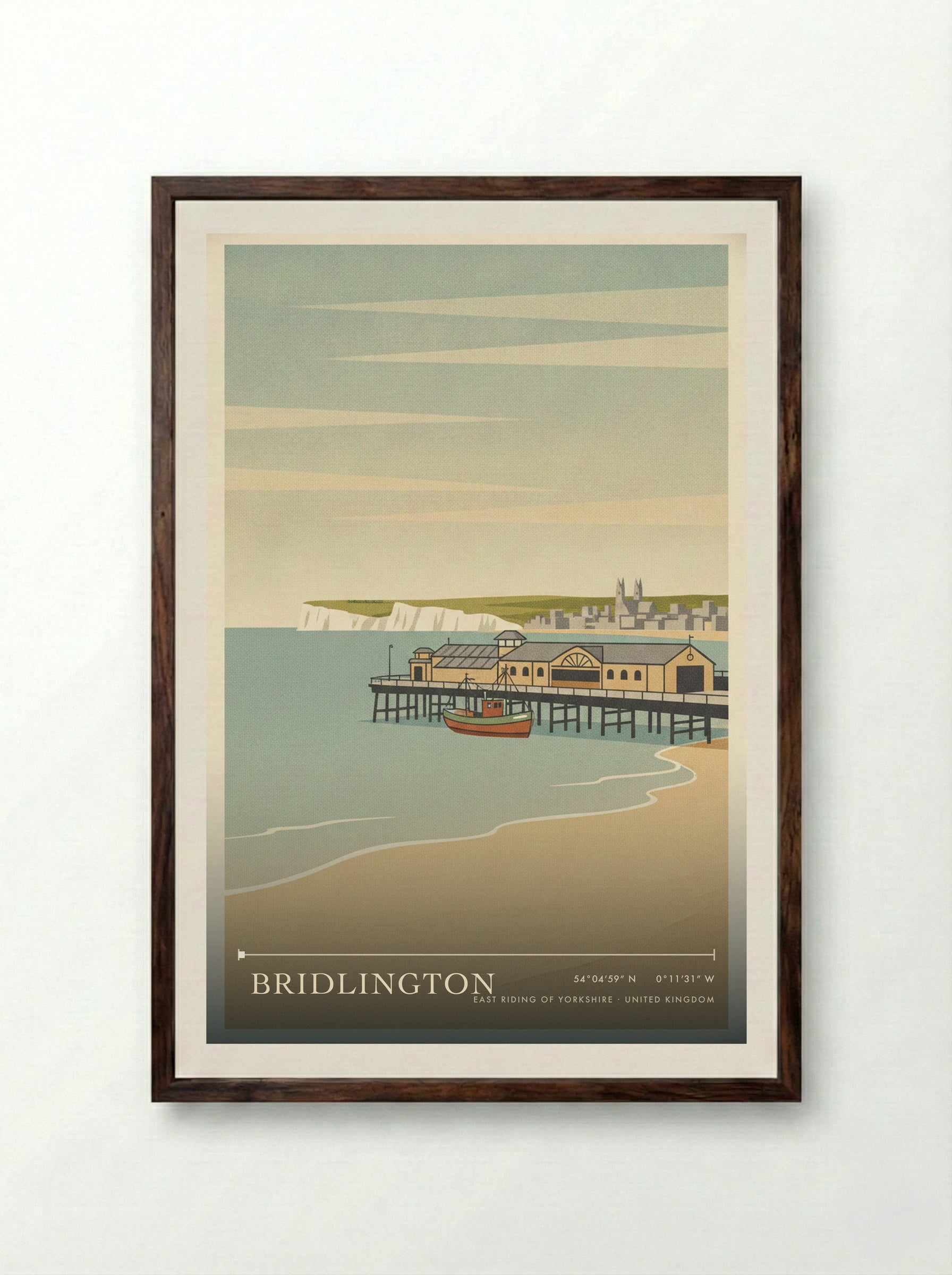 Bridlington East Riding of Yorkshire United Kingdom Travel Poster - Framed Print Dark Wood