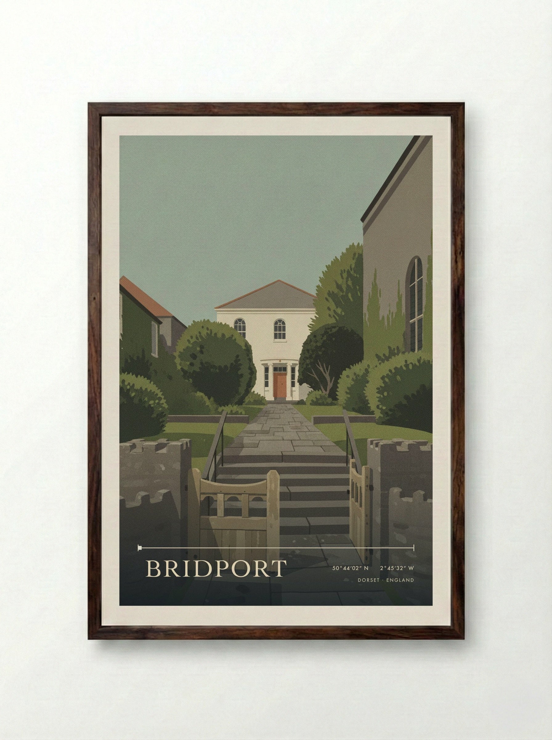 Bridport Dorset England Travel Poster - Framed Print Dark Wood