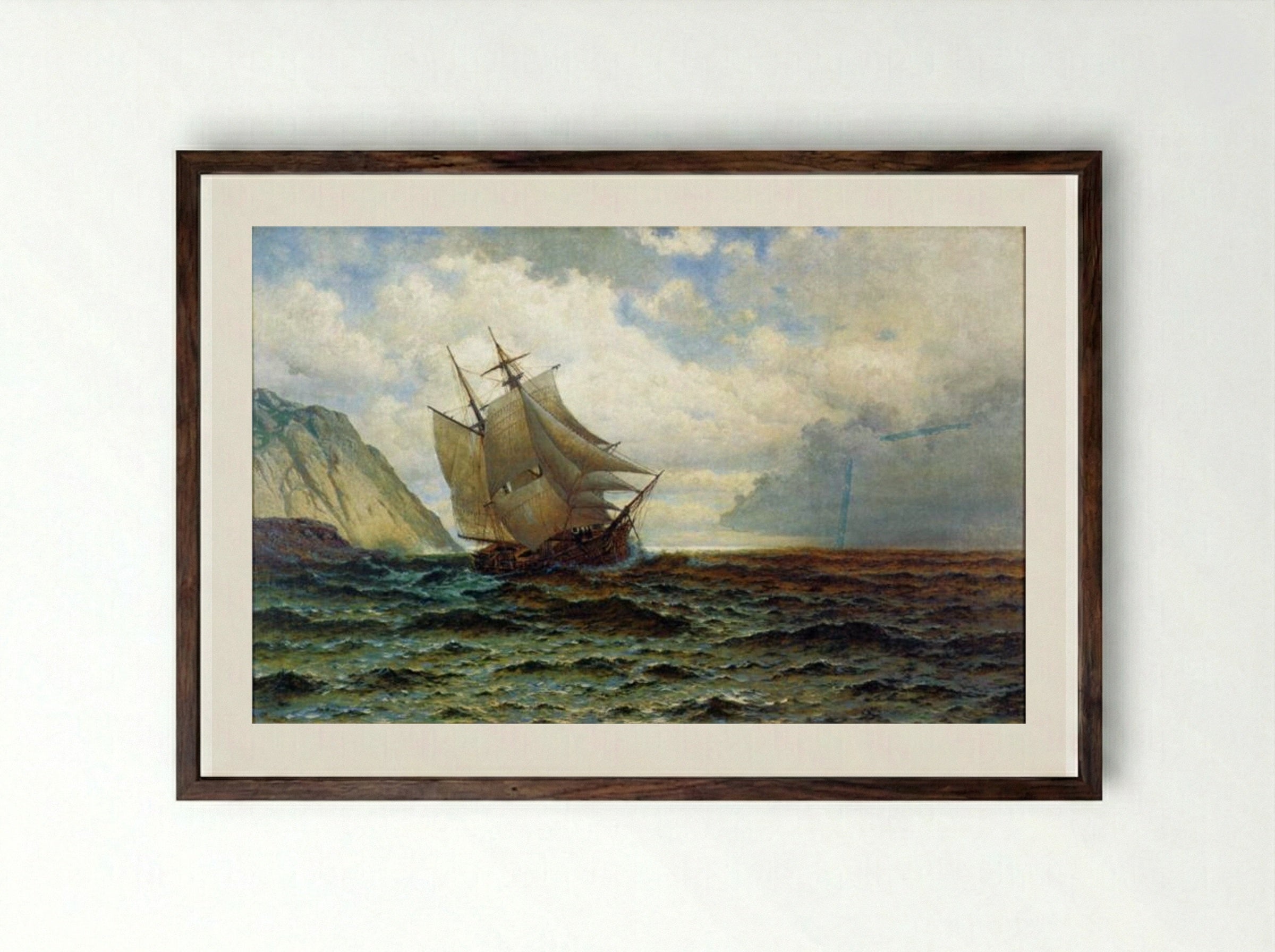 Brigantine off the Lee Shore - William Bradford - Framed Print Dark Wood