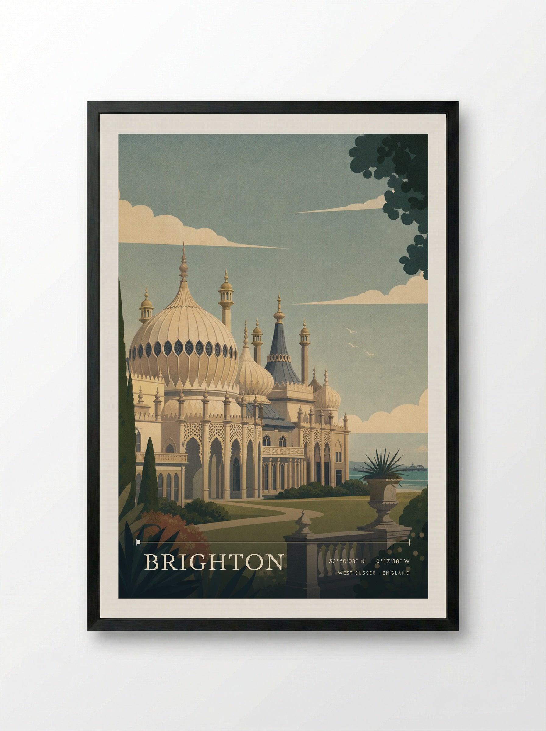 Brighton West Sussex England Travel Poster - Framed Print Black