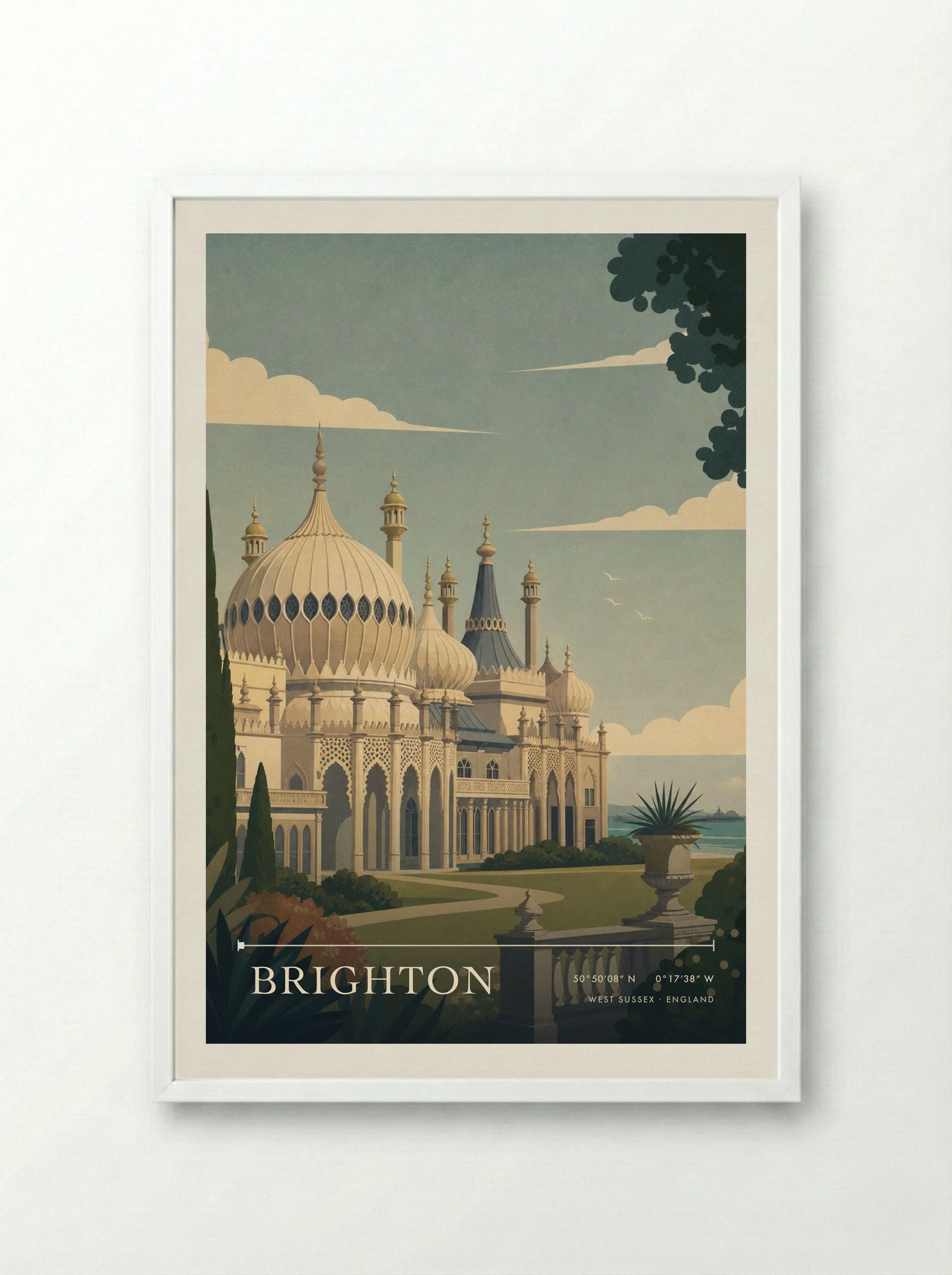 Brighton West Sussex England Travel Poster - Framed Print White