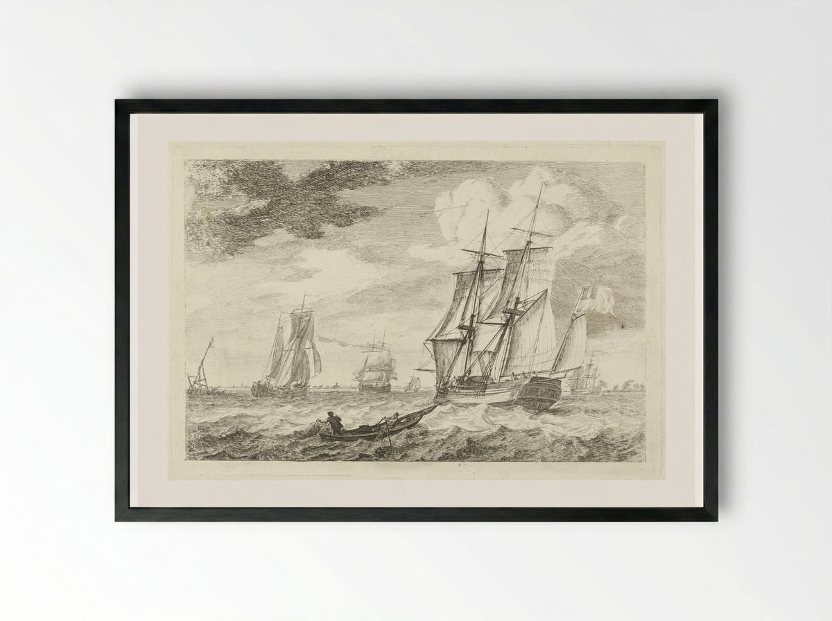 Brik en andere schepen op een breed vaarwater - Gerrit Groenewegen - Framed Print Black