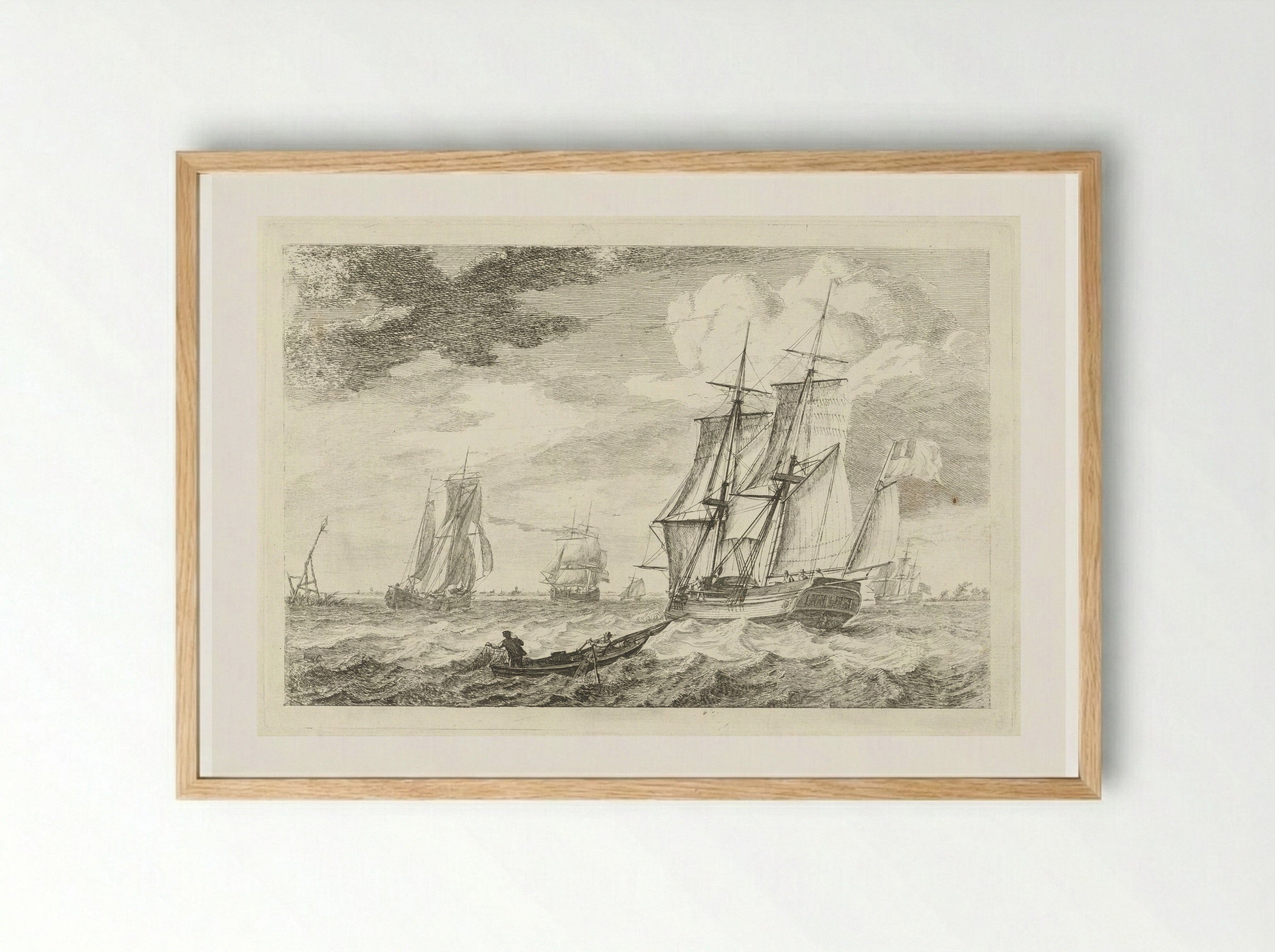 Brik en andere schepen op een breed vaarwater - Gerrit Groenewegen - Framed Print Wood