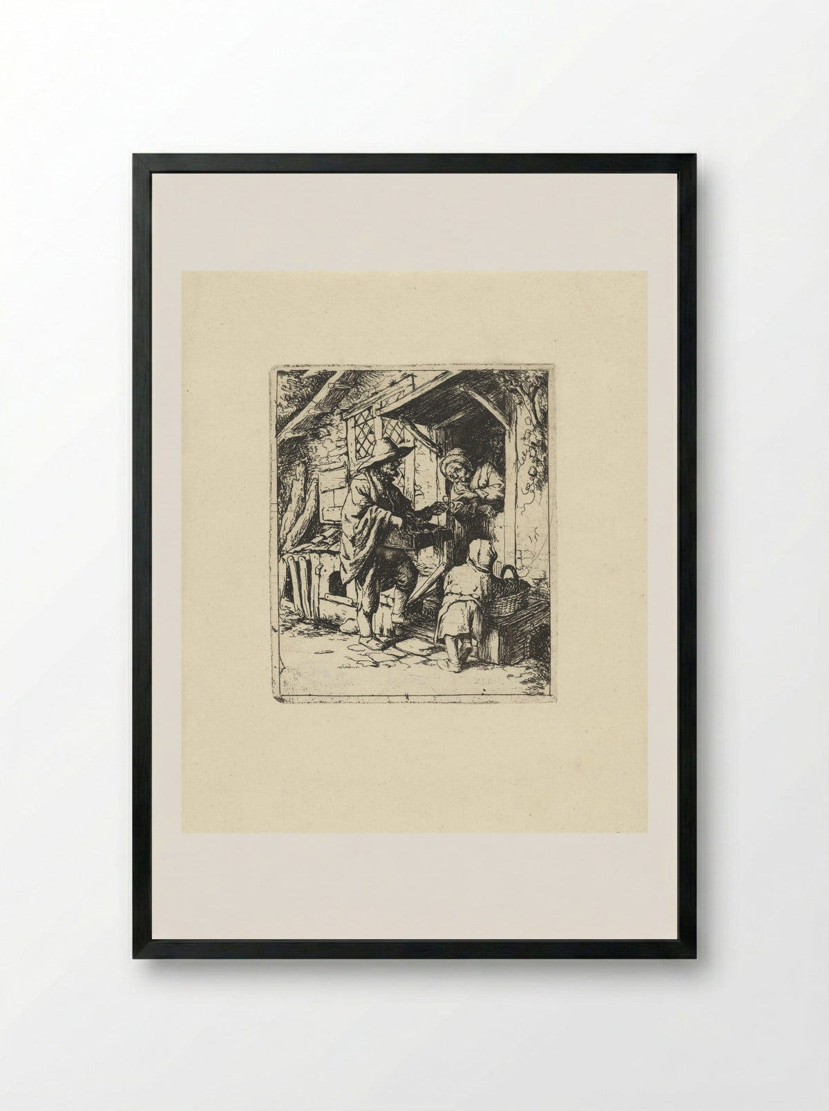 Brillenkoopman (The Spectacle Seller) - Jacob Laurensz. van der Vinne - Framed Print Black